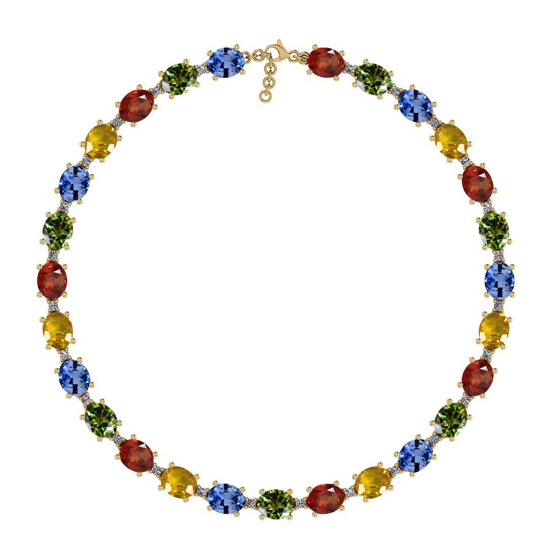 11.06 Ctw I2/I3 Multi Sapphire And Diamond 14K Yellow G: 11.06 Ctw I2/I3 Multi Sapphire And Diamond 14K Yellow Gold Bracelet -- Color Stone Weight : 10.80 Ctw (Oval Cut ) Center Stone Color : Red,Yellow,Green, Sapphire Center Stone Setting : Prong Side Ston