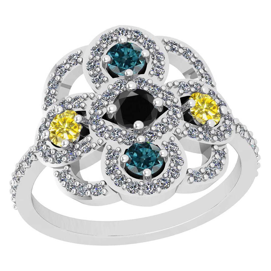 1.73 Ctw I2/I3 Multi Treated Fancy Blue,Black,Yellow An: 1.73 Ctw I2/I3 Multi Treated Fancy Blue,Black,Yellow And White Diamond 18K White Gold Ring -- Multi Diamond Weight : 1.25 Ctw ( Round Cut ) Multi Diamond Color :-Treated Fancy Blue,Black,Yellow Stone