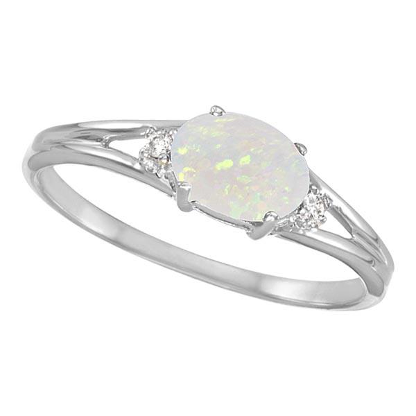 Oval Opal and Diamond Ring in 14K White Gold 0.27ctw: Oval Opal and Diamond Ring in 14K White Gold 0.27ctw -- CENTER STONE; Opal CENTER STONE CLARITY; CENTER STONE COLOR; CENTER STONE SETTING; Prong SIDE STONE CLARITY; SI SIDE STONE COLOR; I-J SIDE STONE