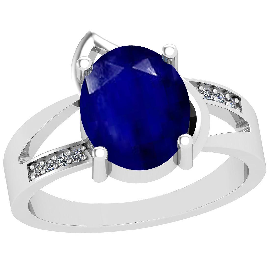 2.54 Ctw I2/I3 Blue Sapphire And Diamond Style Prong Se: 2.54 Ctw I2/I3 Blue Sapphire And Diamond Style Prong Set 14K White Gold Ring -- Color Stone Weight : 2.50 Ctw (1 Psc Oval ) Center Stone Color : Blue Sapphire Center Stone Setting : Prong Side Stone W