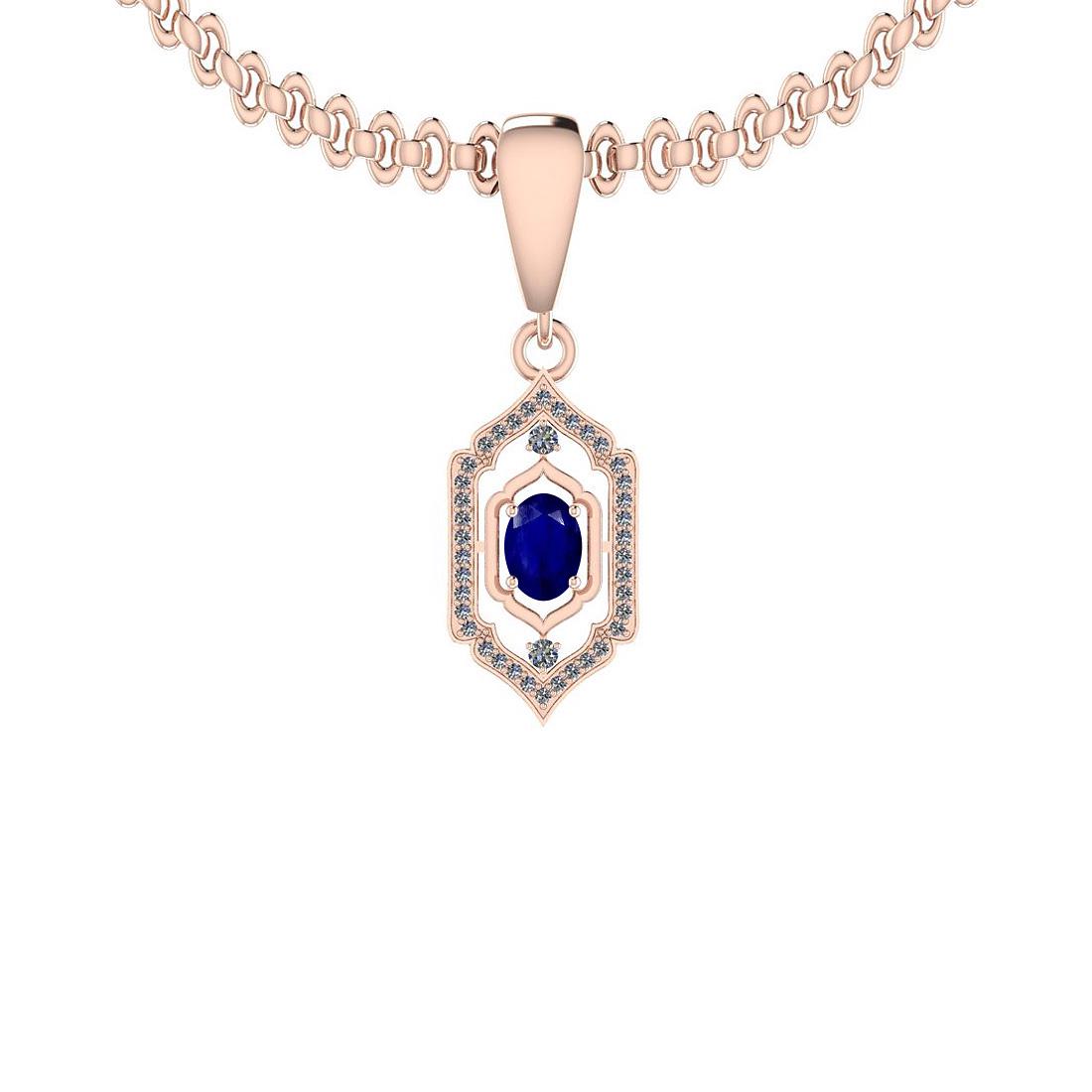 1.45 Ctw SI2/I1 Blue Sapphire And Diamond 14K Rose Gold: 1.45 Ctw SI2/I1 Blue Sapphire And Diamond 14K Rose Gold Necklace -- Center Stone Weight : 1.25 Ctw (Oval cut) Center Stone Color :-Blue Sapphire Stone Setting : Prong Side Stone Weight Of Ctw 0.20 Ctw
