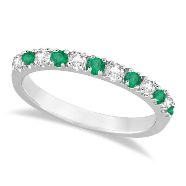 Diamond and Emerald Ring Guard Anniversary Band 14k Whi: Diamond and Emerald Ring Guard Anniversary Band 14k White Gold 0.32ctw -- CENTER STONE; Emerald CENTER STONE CLARITY; CENTER STONE COLOR; Green CENTER STONE SETTING; Prong SIDE STONE CLARITY; SI SIDE 