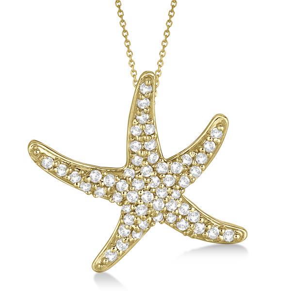 Diamond Starfish Pendant Necklace 14k Yellow Gold 0.55c: Diamond Starfish Pendant Necklace 14k Yellow Gold 0.55ctw -- CENTER STONE; Diamond CENTER STONE CLARITY; SI1-SI2 CENTER STONE COLOR; J-K CENTER STONE SETTING; Pave SIDE STONE CLARITY; SIDE STONE COLOR