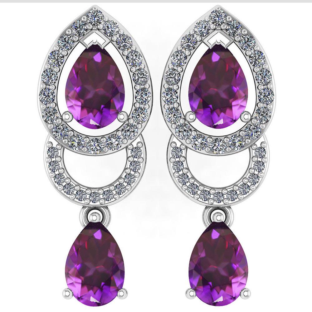 2.34 Ctw Amethyst And Diamond 14k White Gold Halo Dangl: 2.34 Ctw Amethyst And Diamond 14k White Gold Halo Dangling Earring -- Center Stone Weight ; 1.00 Ctw ( 2pec Pear ) Top Stone Weight: 1.00Ctw ( 2 Pec Pear) Stone Color : Amethyst Center Stone Setting ;