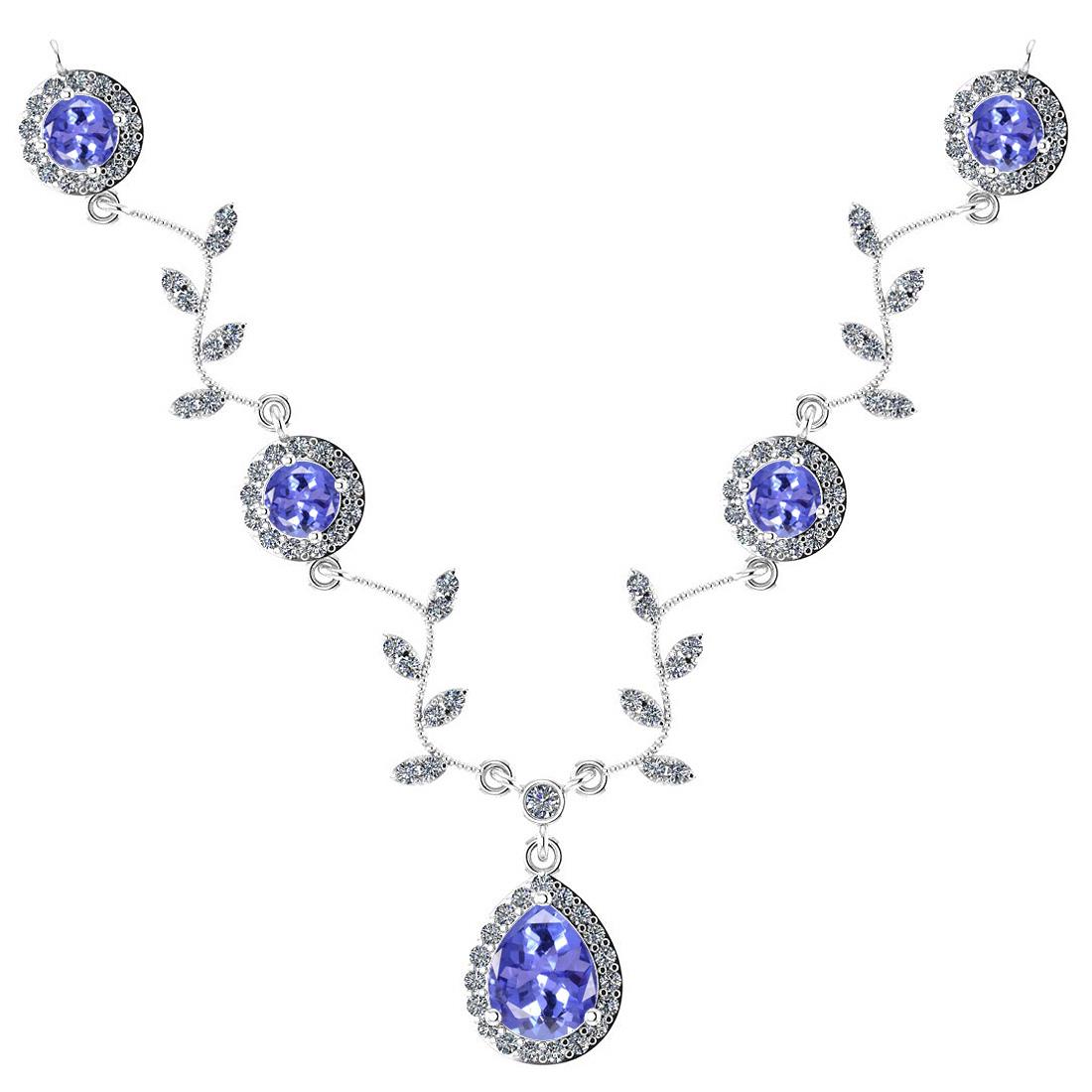 Certified 12.79 Ctw SI2/I1 Tanzanite And Diamond 14K Wh: Certified 12.79 Ctw SI2/I1 Tanzanite And Diamond 14K White Necklace -- Center Stone Weight: 10.12 Ctw (Pear & Round Cut) Center Stone Color: Tanzanite Center Stone Setting: Prong Side Stone 2.67 Ctw S