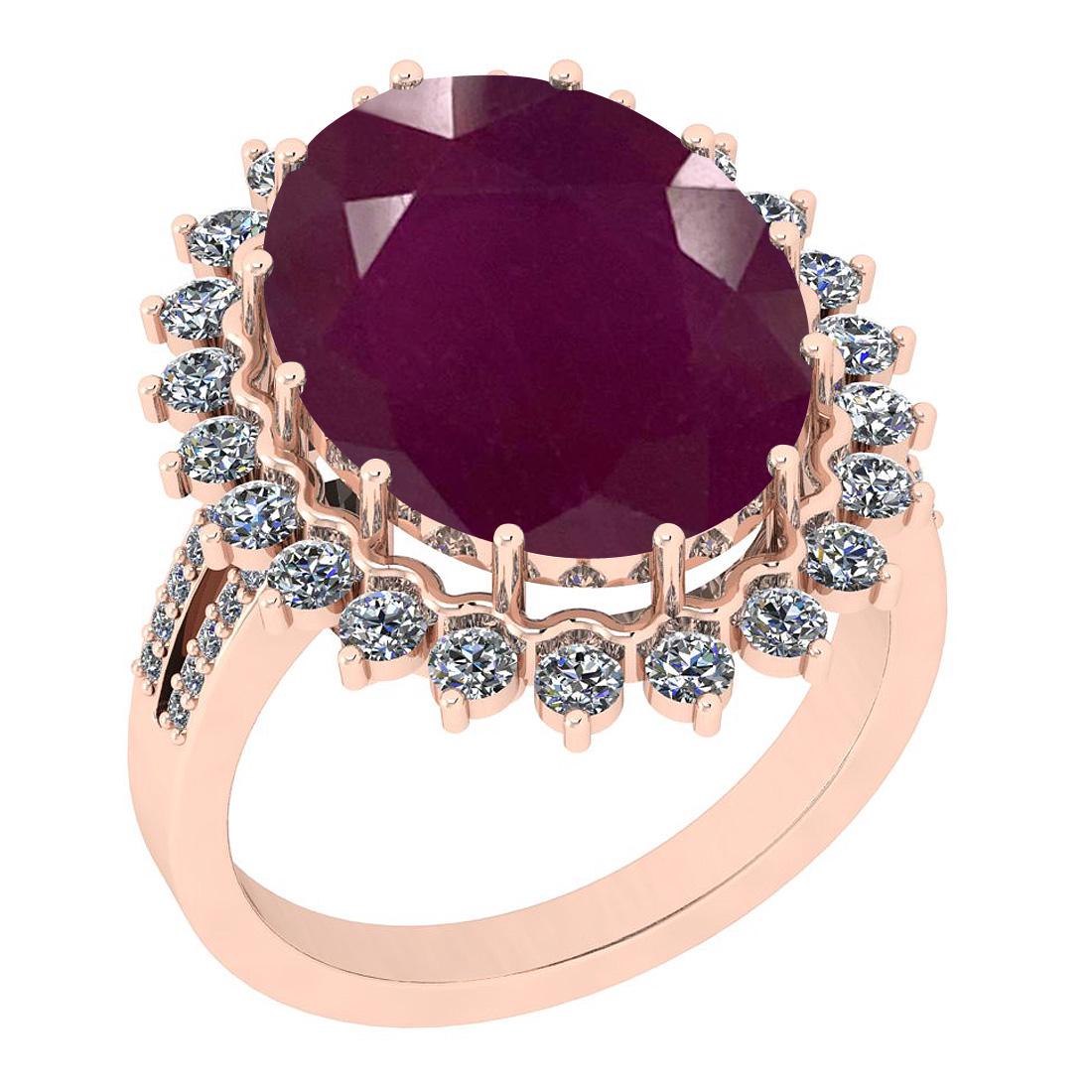11.22 Ctw SI2/I1 Ruby And Diamond 18K Rose Gold Victori: 11.22 Ctw SI2/I1 Ruby And Diamond 18K Rose Gold Victorian Style Engagement Halo Ring -- Center Stone Weight : 10.27 Ctw (Oval Cut) Center Stone Color :-Ruby Center Stone Setting : Prong Side Stone Wei