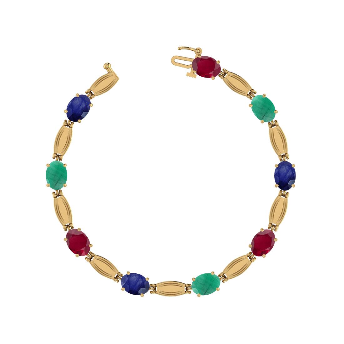 7.50 Ctw Multi Stone 14K Yellow Gold Bracelet: 7.50 Ctw Multi Stone 14K Yellow Gold Bracelet -- Multi Stone Weight : 7.50 Ctw ( 10 Psc Oval Cut) Multi Stone Color :-Emerald,Ruby,Blue Sapphire Multi Stone Setting : Prong Metal Weight : Approx 8.30