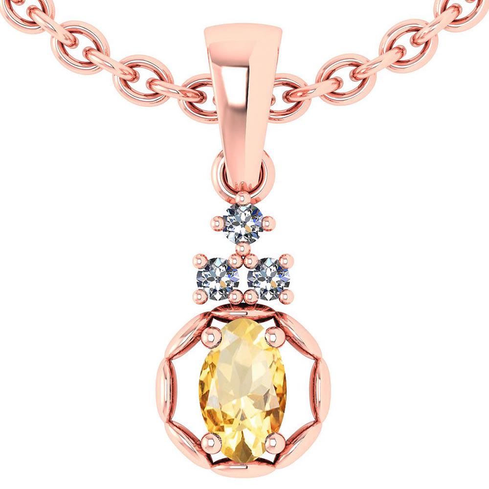 0.25 Ctw Citrine And Diamond 14k Rose Gold Pendant: 0.25 Ctw Citrine And Diamond 14k Rose Gold Pendant -- Center Stone Weight ; 0.21 Ctw ( 1 Pec Oval) Center Stone Color :Citrine Center Stone Setting ; Prong Side Stone ( 1.50 mm 3 Psc Round Cut Diamond