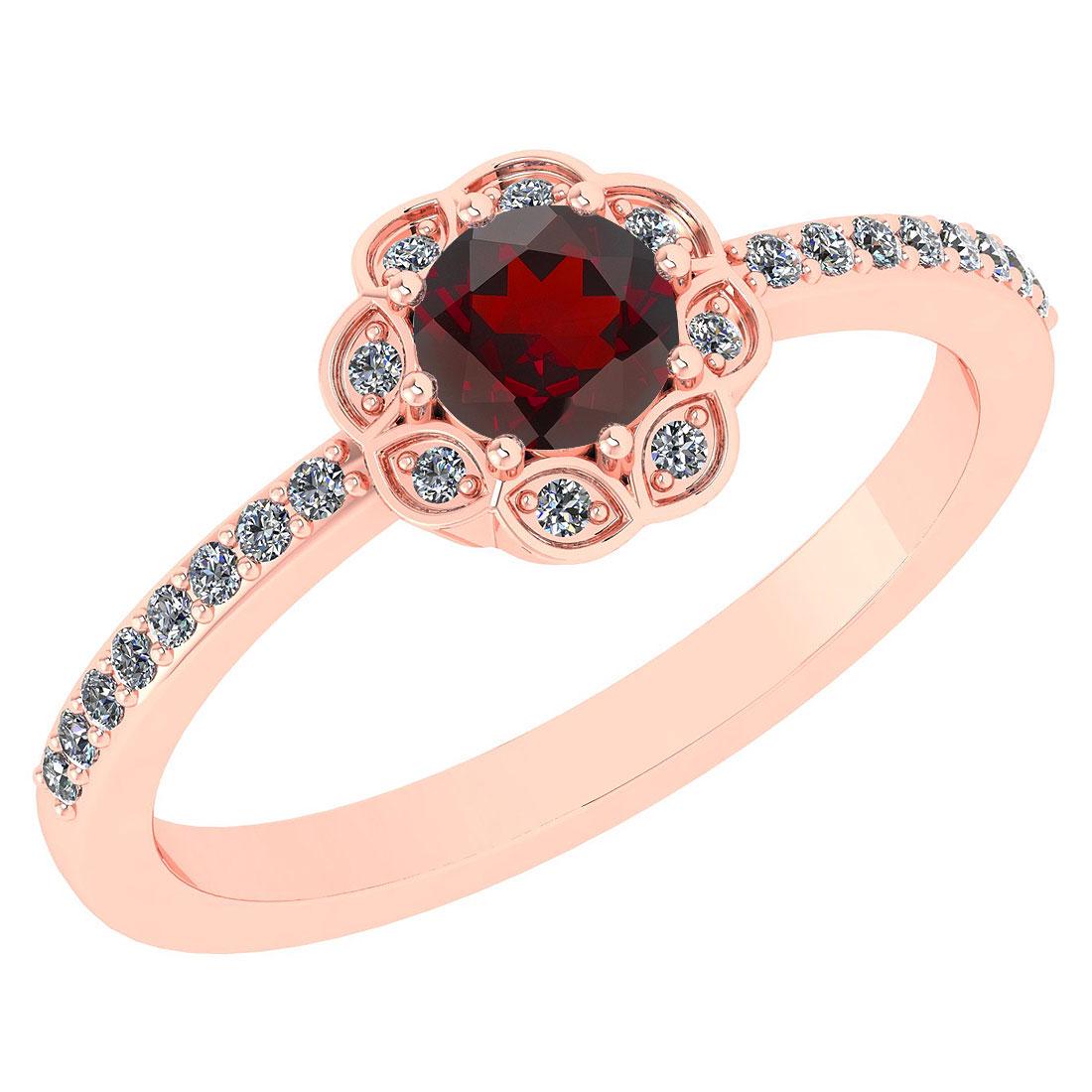 Certified .63 Ctw Garnet And Diamond 14k Rose Gold Enga: Certified .63 Ctw Garnet And Diamond 14k Rose Gold Engagement Ring -- Center Stone Weight ; .45 Ctw(1pec Round) Center Stone Color : Genuine Garnet Center Stone Setting ; Prong Side Stone (1.10mm 8 Pe