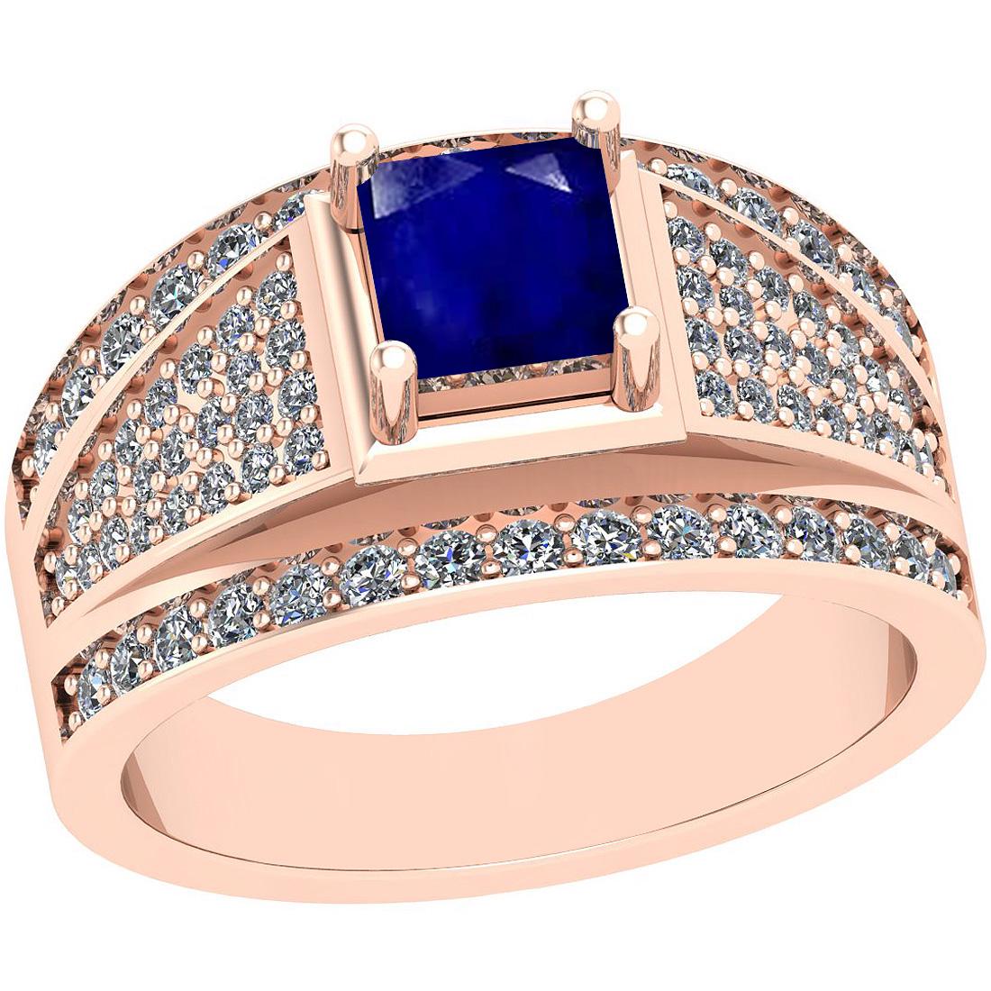 1.20 Ctw I2/I3 Blue Sapphire And Diamond 14K Rose Gold: 1.20 Ctw I2/I3 Blue Sapphire And Diamond 14K Rose Gold Ring -- Color Stone Weight : 0.75 Ctw (1 Psc Princess Sq ) Center Stone Color : Blue Sapphire Center Stone Setting : Prong Side Stone Weight Of C