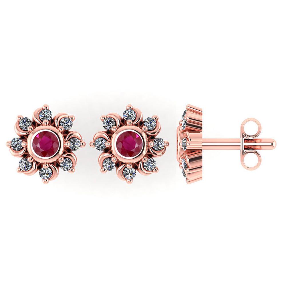 0.15 Ctw Genuine Ruby And Diamond 14K Rose Gold Stud Ea: 0.15 Ctw Genuine Ruby And Diamond 14K Rose Gold Stud Earrings -- Center Stone 0.07 Ctw (2pec Round) Center Stone Color : Genuine Ruby Stone Setting ;Bezel Side Stone Clarity;SI1-SI2 Side Stone Color ;