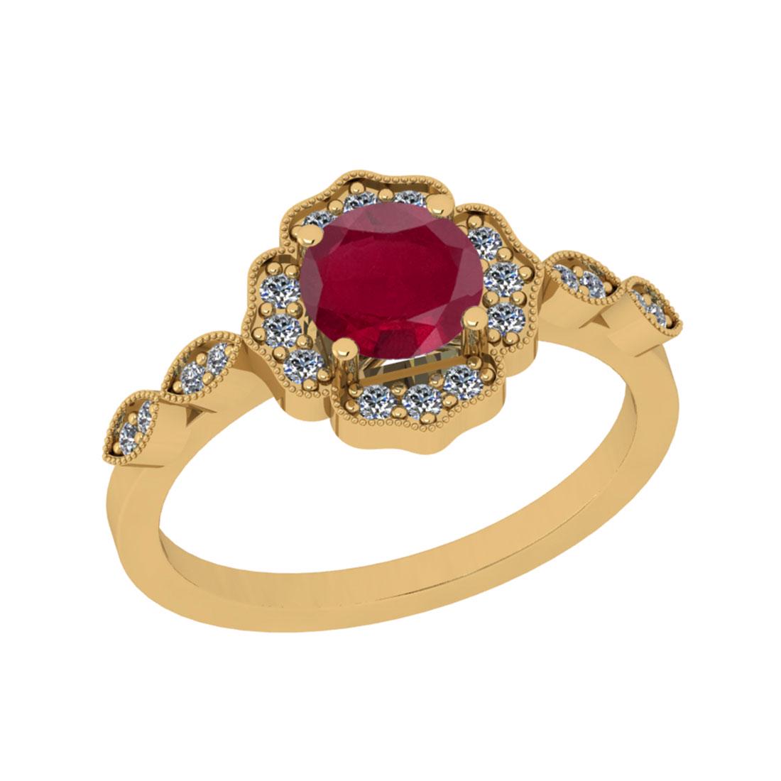 1.10 Ctw SI2/I1 Ruby And Diamond 14K Yellow Gold Vintag: 1.10 Ctw SI2/I1 Ruby And Diamond 14K Yellow Gold Vintage Style Wedding Ring -- Color Stone Weight : 0.90 Ctw (1 Psc Round) Center Stone Color : Ruby Color Stone Setting : Prong Side Stone Weight Of Ct