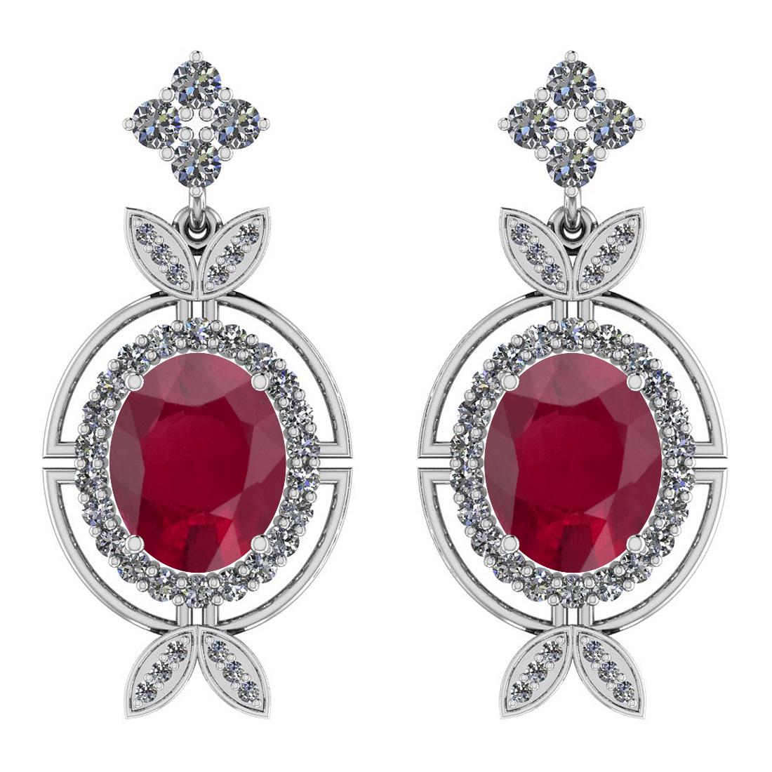 Certified 6.15 Ctw SI2/I1 Ruby And Diamond 14K White Go: Certified 6.15 Ctw SI2/I1 Ruby And Diamond 14K White Gold Earrings -- Center Stone Weight : 5.00 Ctw (Oval Cut) Center Stone Color :-Ruby Center Stone Setting : Prong Side Stone Weight Of Ctw 1.15 Ctw