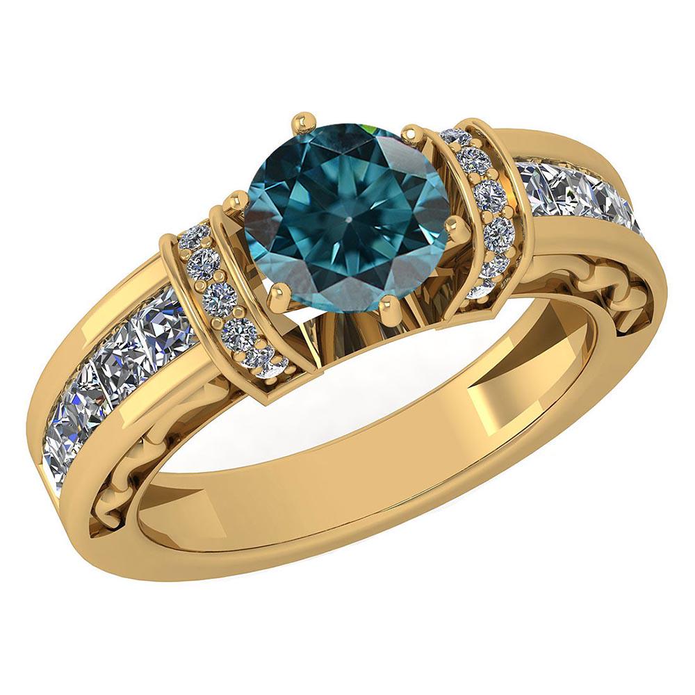 Certified 2.15 Ctw Treated Fancy Blue Diamond And White: Certified 2.15 Ctw Treated Fancy Blue Diamond And White Diamond 18K Yellow Gold Halo Ring (SI2/I1) -- Center Stone Approx Weight ; 1.25 Ctw (1 Pcs Round) Center Stone Color: Treated Fancy Blue Diamond