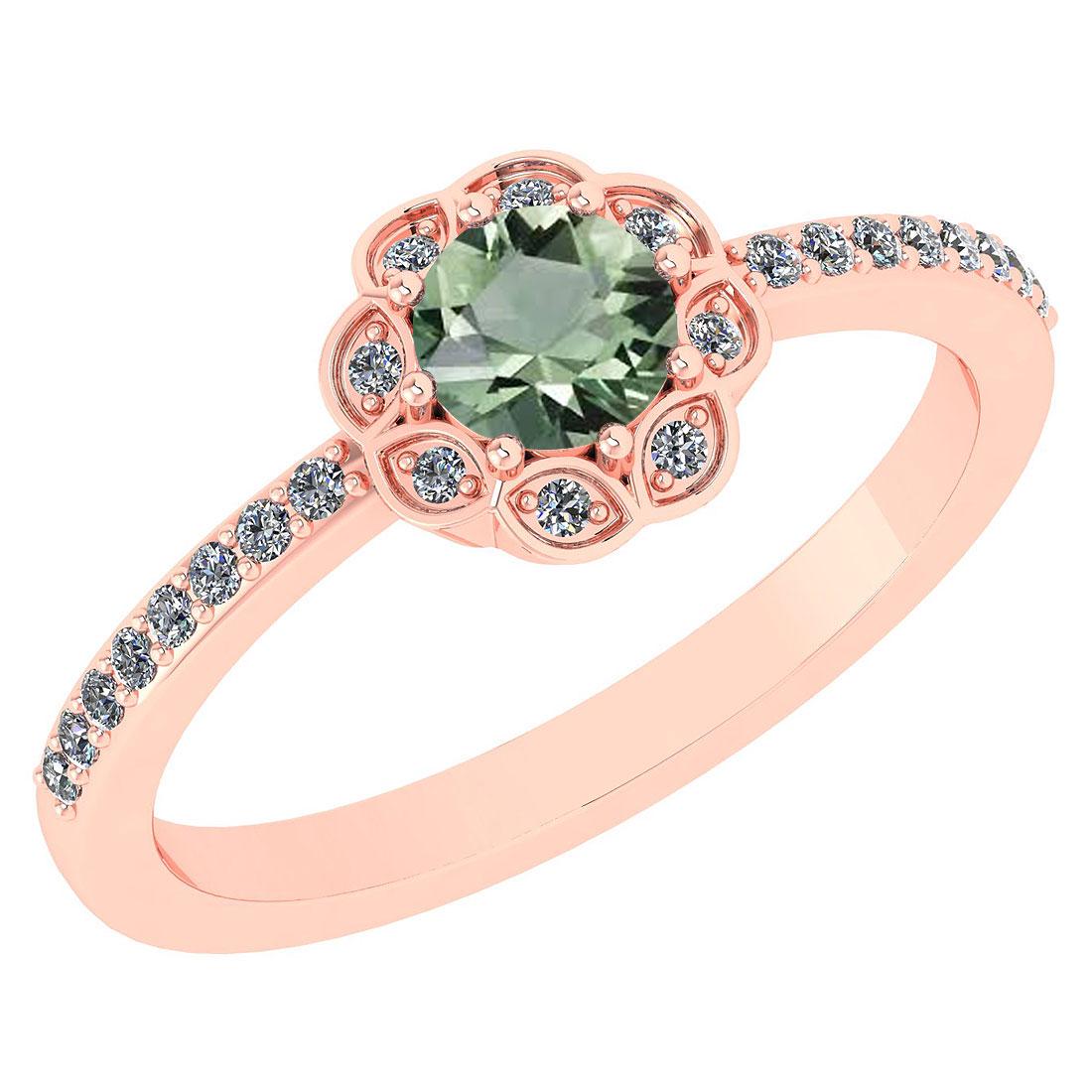 Certified .63 Ctw Green Amethyst And Diamond 14k Rose G: Certified .63 Ctw Green Amethyst And Diamond 14k Rose Gold Engagement Ring -- Center Stone Weight ; .45 Ctw(1pec Round) Center Stone Color : Genuine Green Amethyst Center Stone Setting ; Prong Side St