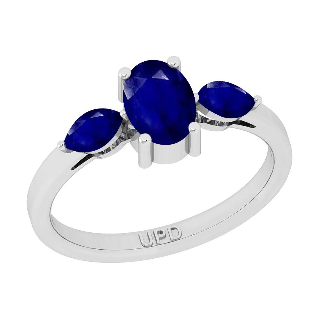 1.25 Ctw Blue Sapphire 14K White Gold three Stone Ring: 1.25 Ctw Blue Sapphire 14K White Gold three Stone Ring -- Center Stone Weight : 1.25 Ctw (Oval & Marquise ) Center Stone Color : Blue Sapphire Center Stone Setting : Prong Metal Weight : Approx 3.90 G