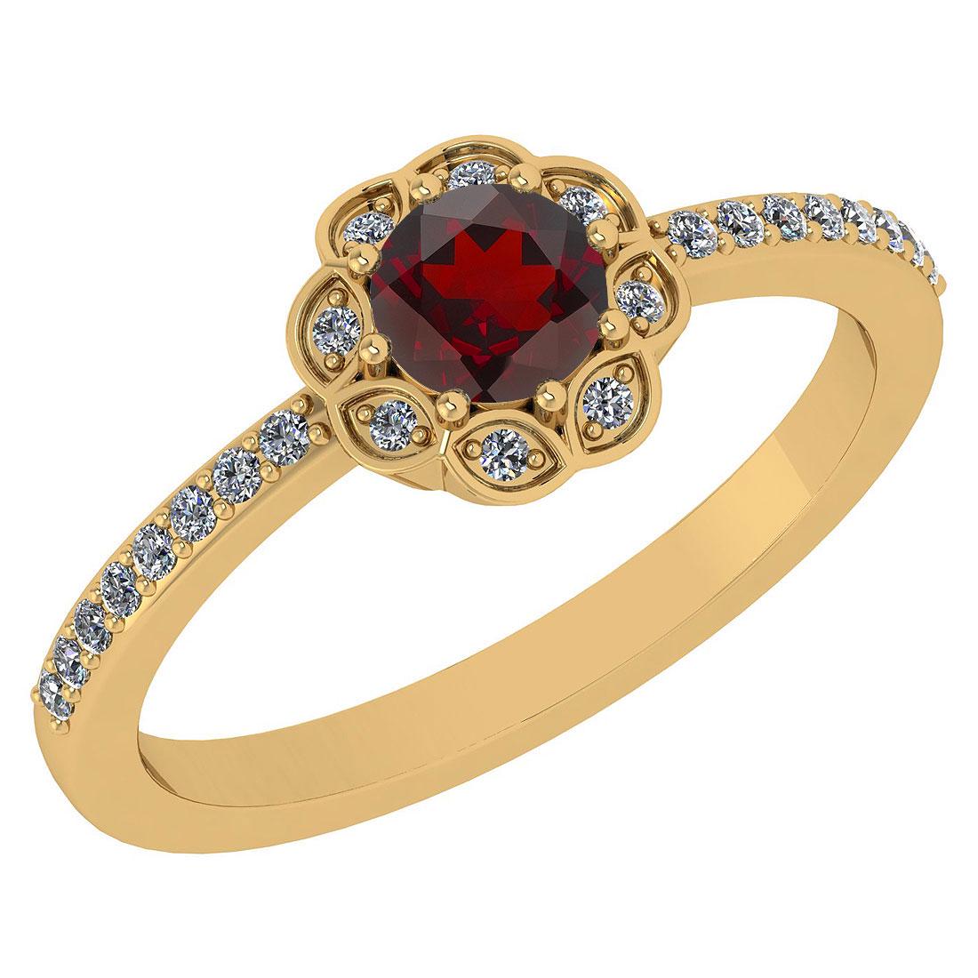 Certified .63 Ctw Garnet And Diamond 14k Yellow Gold En: Certified .63 Ctw Garnet And Diamond 14k Yellow Gold Engagement Ring -- Center Stone Weight ; .45 Ctw(1pec Round) Center Stone Color : Genuine Garnet Center Stone Setting ; Prong Side Stone (1.10mm 8 