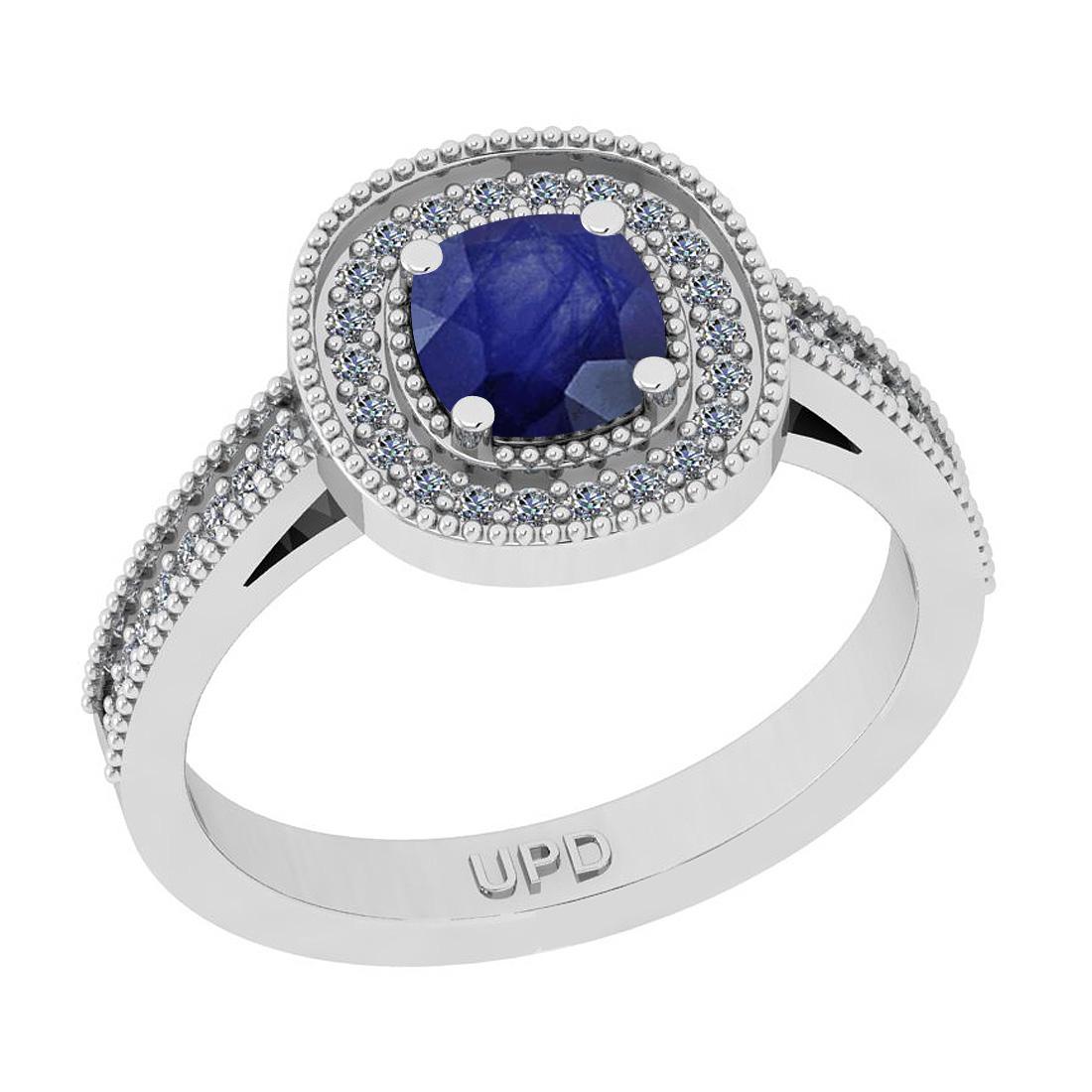 0.72 Ctw SI2/I1 Blue Sapphire And Diamond 14K White Gol: 0.72 Ctw SI2/I1 Blue Sapphire And Diamond 14K White Gold Engagement Halo Ring -- Center Stone Weight : 0.50 Ctw (Cushion Cut) Center Stone Color :-Blue Sapphire Center Stone Setting : Prong Side Stone