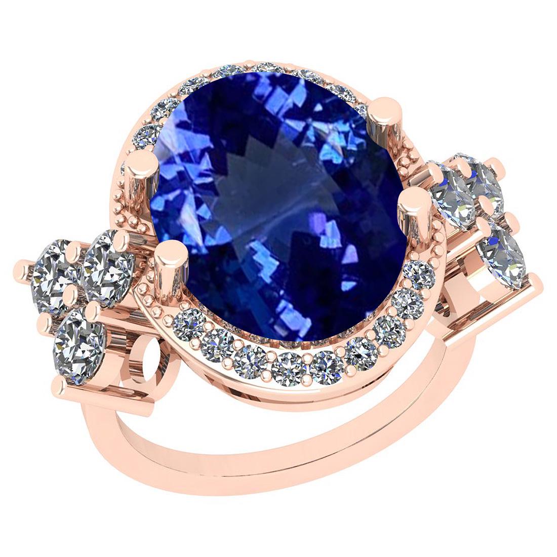 10.40 Ctw VS/SI1 Tanzanite And Diamond 18K Rose Gold Vi: 10.40 Ctw VS/SI1 Tanzanite And Diamond 18K Rose Gold Vintage Style Wedding Halo Ring -- Center Stone Weight : 8.53 Ctw (Oval Cut) Center Stone Color :-Tanzanite Center Stone Setting : Prong Side Stone
