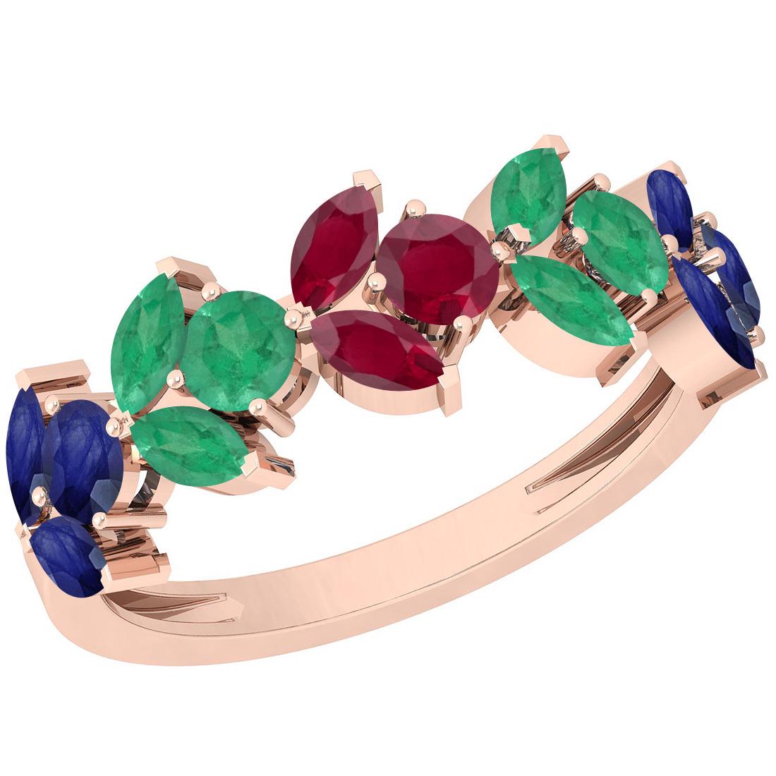 Certified 1.55 Ctw Emerald,Ruby,Blue Sapphire 14K Rose: Certified 1.55 Ctw Emerald,Ruby,Blue Sapphire 14K Rose Gold Ring -- Center Stone Approx Weight: 1.55 Ctw (Marquise & Round) Center Stone Color: Emerald,Ruby,Blue Sapphire Center Stone Setting: Prong M