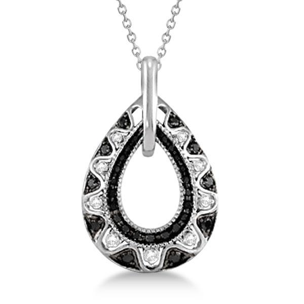 Black and White Diamond Pear Shaped Necklace in 14K Whi: Black and White Diamond Pear Shaped Necklace in 14K White Gold 0.50ctw -- METAL TYPE: 14k White Gold ;TOTAL CARAT WEIGHT: 0.5 ;NAME OF CENTER STONE: Diamond,Diamond ;CENTER STONE SHAPE: Round,Round ;C