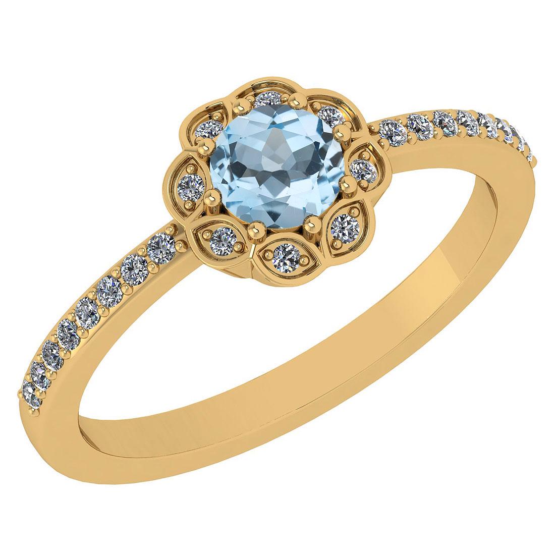 Certified .63 Ctw Aquamarine And Diamond 14k Yellow Gol: Certified .63 Ctw Aquamarine And Diamond 14k Yellow Gold Engagement Ring -- Center Stone Weight ; .45 Ctw(1pec Round) Center Stone Color : Genuine Aquamarine Center Stone Setting ; Prong Side Stone (1