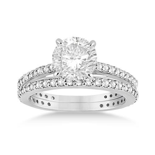 Eternity Diamond Engagement Ring and Band Set Platinum: Eternity Diamond Engagement Ring and Band Set Platinum 1.90 ctw -- CENTER STONE; Diamond (0.80 CTW) CENTER STONE CLARITY; SI1-SI2 CENTER STONE COLOR; J-K CENTER STONE SETTING; Pave SIDE STONE CLARITY;