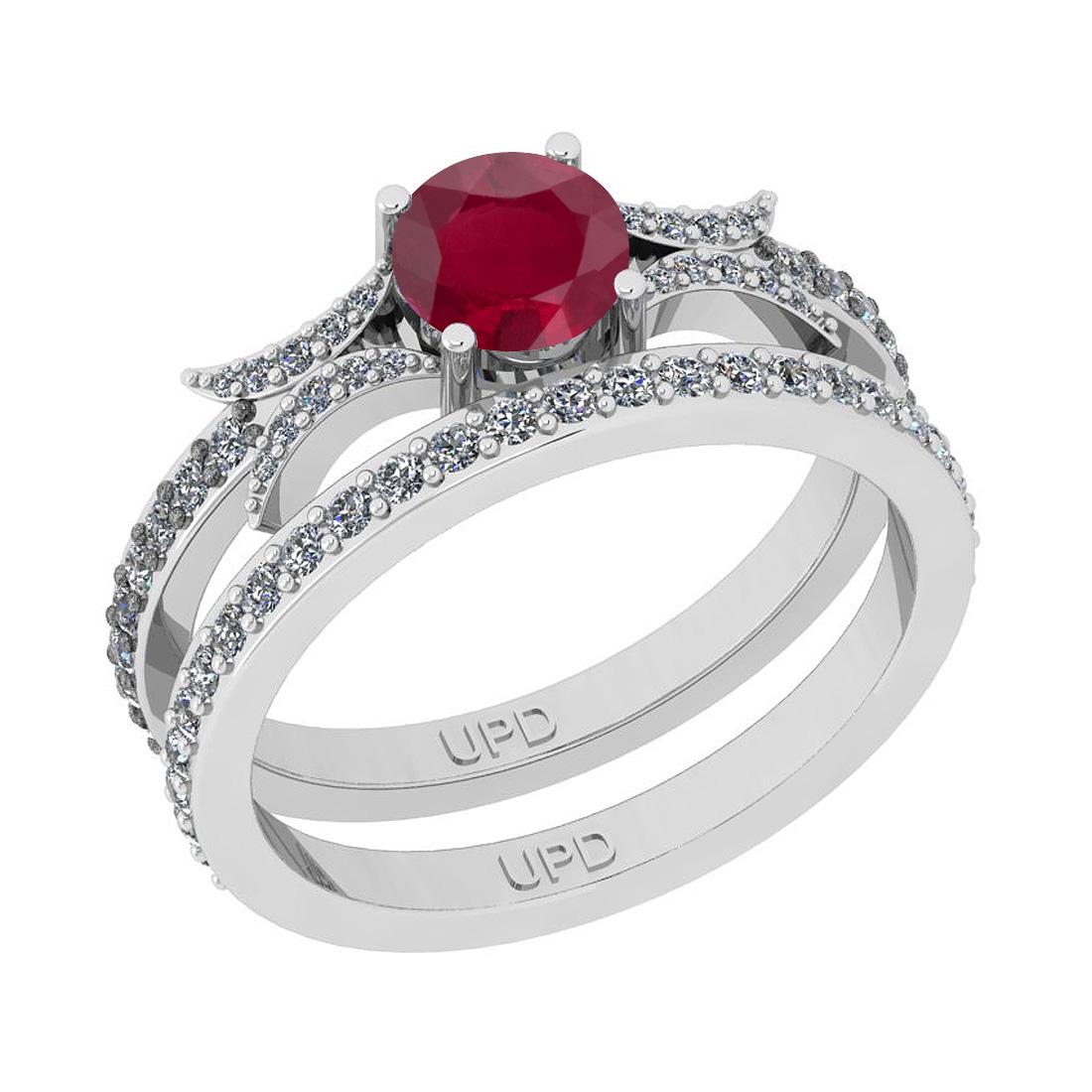 1.01 Ctw SI2/I1Ruby And Diamond 14K White Gold Annivers: 1.01 Ctw SI2/I1Ruby And Diamond 14K White Gold Anniversary Set Band Ring -- Center Stone Weight : 0.50 Ctw ( Round Cut) Center Stone Color :-Ruby Stone Setting : Prong Side Stone Weight Of Ctw 0.51 Ct