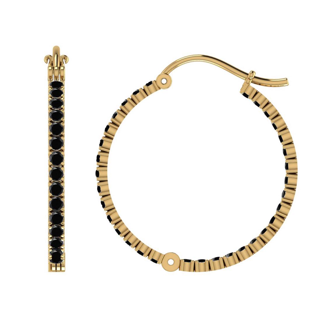 0.92 Ctw i2/i3 Treated Fancy Black Diamond 14K Yellow G: 0.92 Ctw i2/i3 Treated Fancy Black Diamond 14K Yellow Gold Hoop Earrings -- Center Diamond Weight : 0.92 Ctw (Round Cut) Center Diamond Color :-Treated Fancy Black Diamond Center Clarity : I2/I3 Stone