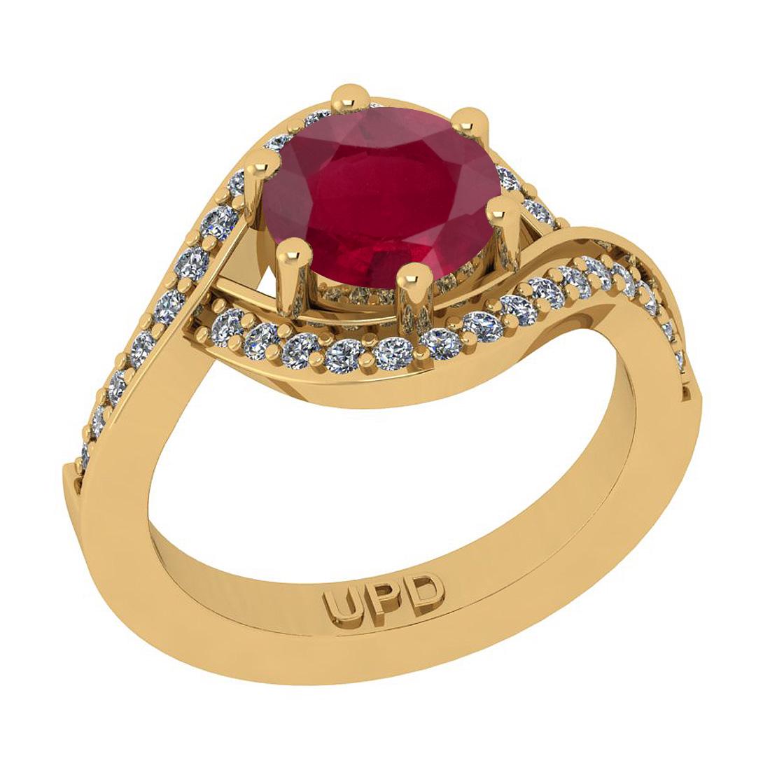 1.18 Ctw SI2/I1 Ruby And Diamond 14K Yellow Gold Bridal: 1.18 Ctw SI2/I1 Ruby And Diamond 14K Yellow Gold Bridal Wedding Set Ring -- Center Stone Weight : 1.00 Ctw ( Round Cut) Center Stone Color :-Ruby Stone Setting : Prong Side Stone Weight Of Ctw 0.18 Ct