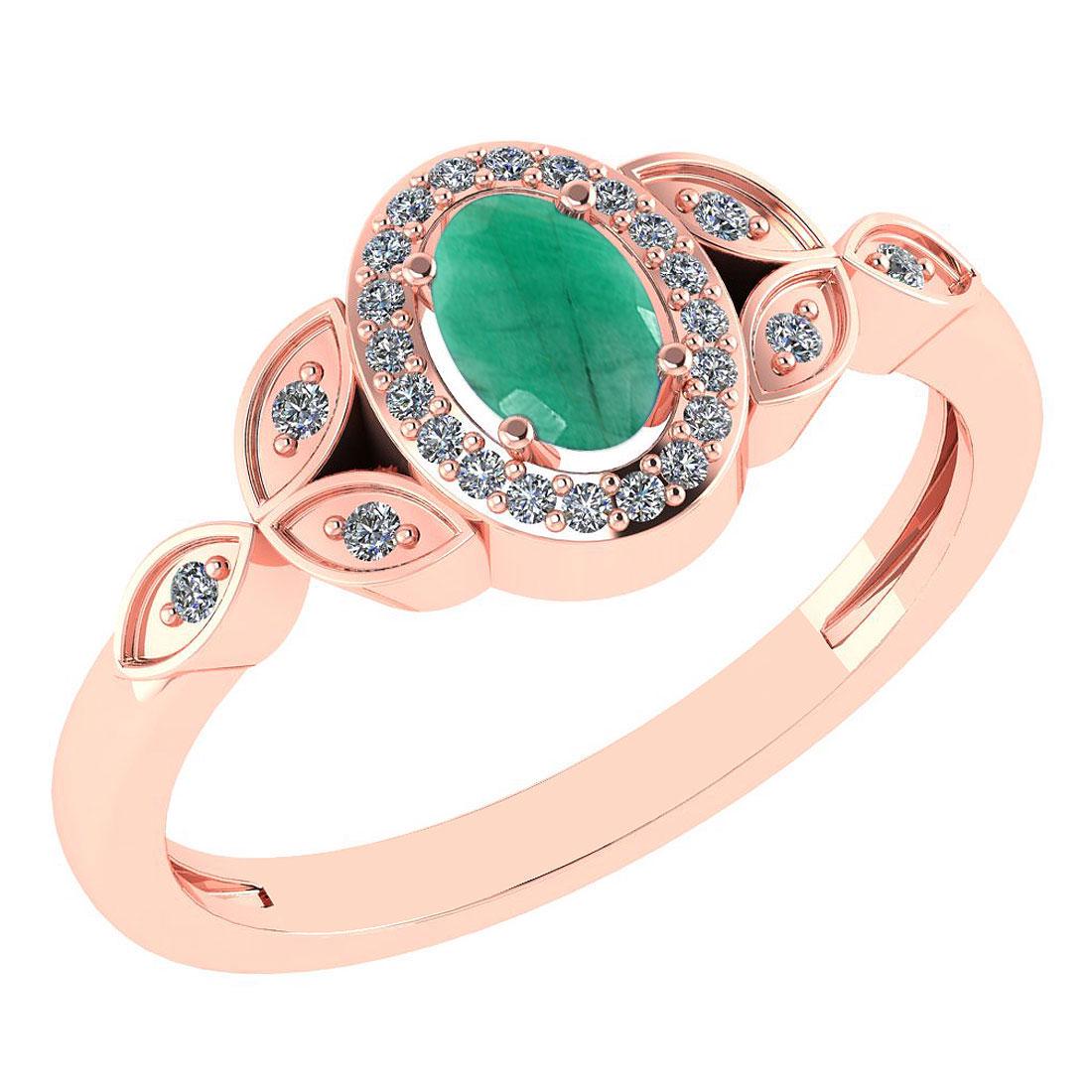 0.60 CtwSI2/I1 Emerald And Diamond 14K Rose Gold Ring: 0.60 CtwSI2/I1 Emerald And Diamond 14K Rose Gold Ring -- Center Stone Weight : 0.50 Ctw (Oval Cut ) Center Stone Color : Emerald Center Stone Setting : Prong Side Stone Weight Of Ctw 0.10 Ctw Side Dia