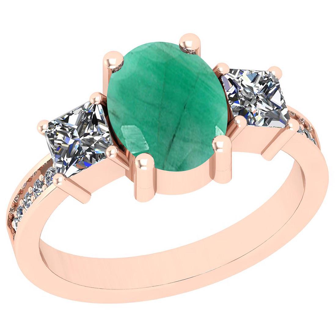 2.40 Ctw SI2/I1 Emerald And Diamond 14K Rose Gold Ring: 2.40 Ctw SI2/I1 Emerald And Diamond 14K Rose Gold Ring -- Center Stone Weight : 2.00 Ctw (Oval Cut ) Center Stone Color : Emerald Center Stone Setting : Prong Side Stone Weight Of Ctw 0.40 Ctw Side St