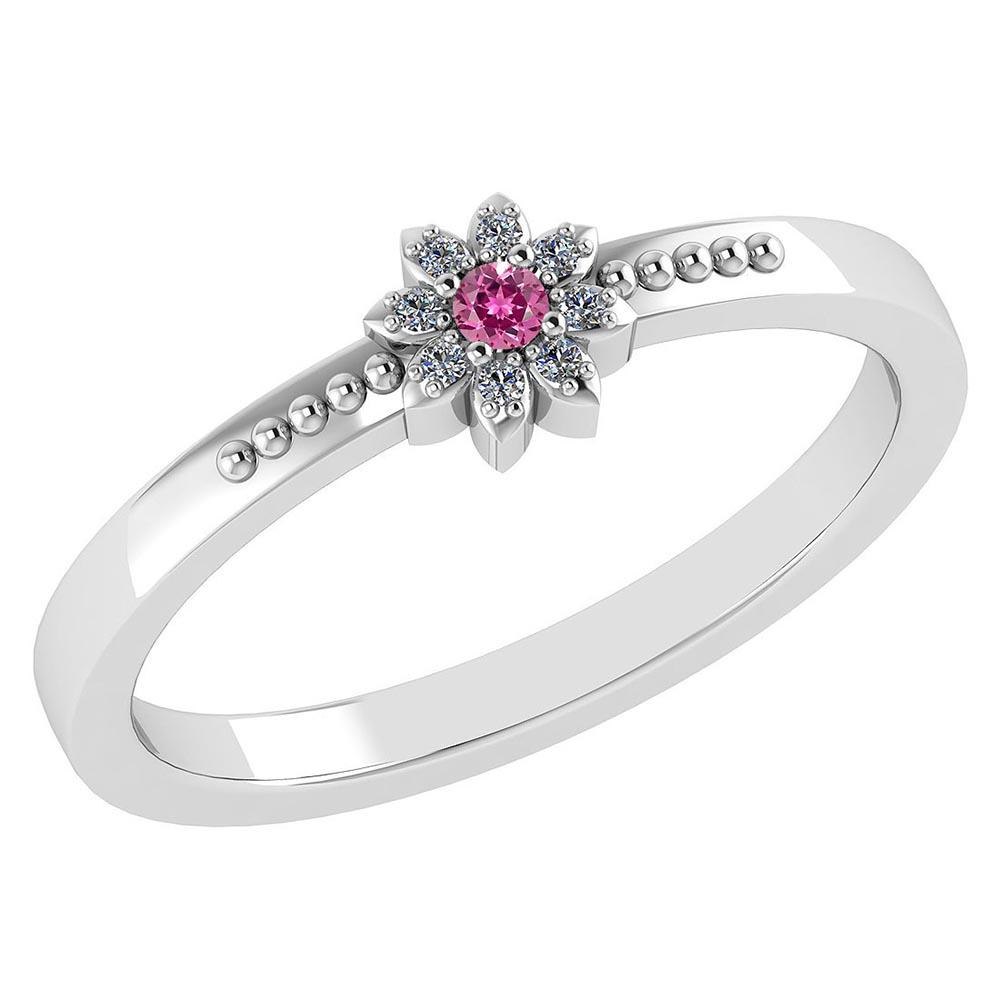 Certified .07 Ctw Genuine Pink Tourmaline And Diamond 1: Certified .07 Ctw Genuine Pink Tourmaline And Diamond 14k White Gold Halo Ring -- Center Stone Weight ; .03 Ctw (2.00mm 1pec Round) Center Stone Color : Pink Tourmaline Center Stone Setting ; Prong Si