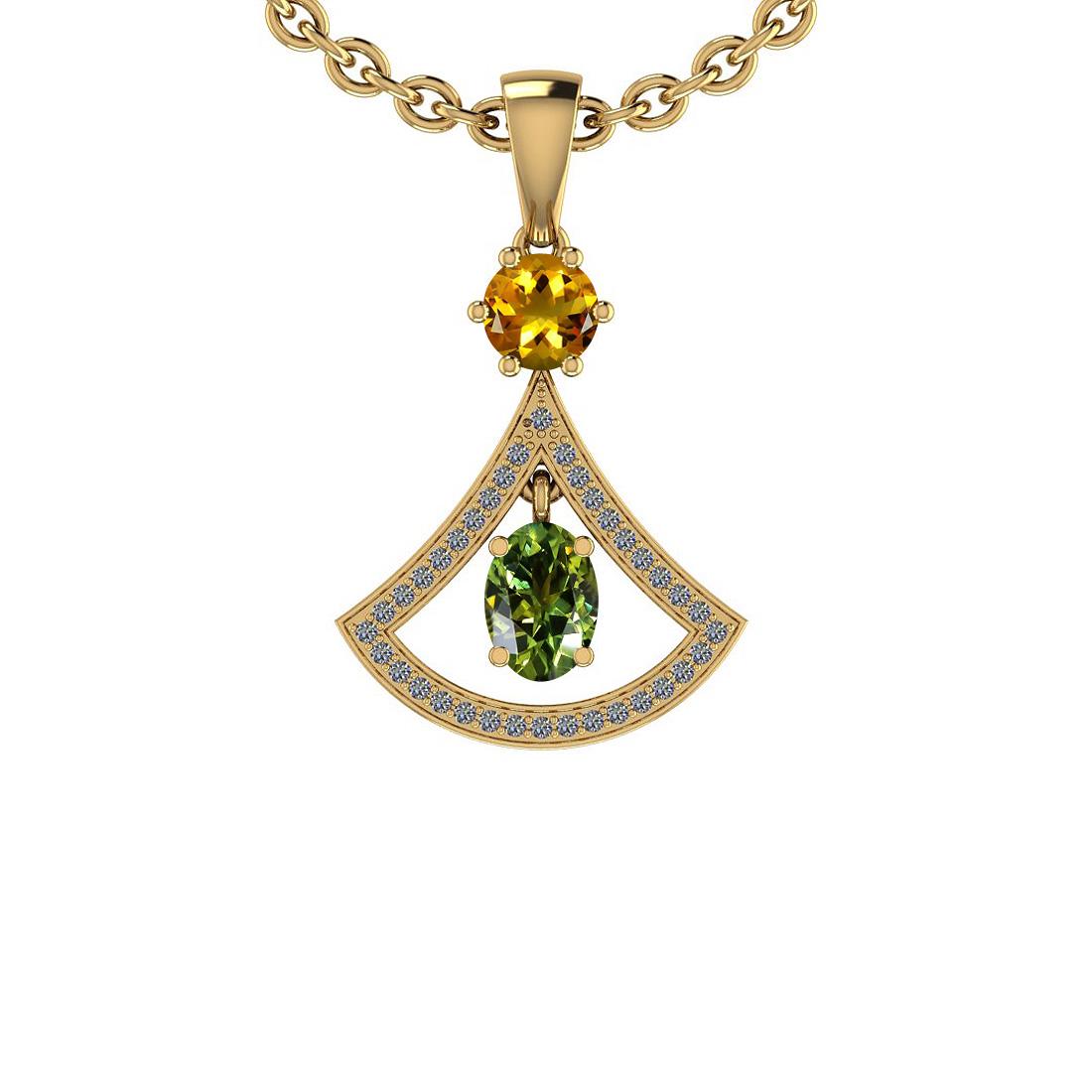 1.46 Ctw I2/I3 Green,Yellow Sapphire And Diamond 14K Ye: 1.46 Ctw I2/I3 Green,Yellow Sapphire And Diamond 14K Yellow Gold Pendant -- Center Stone Weight : 1.25 Ctw (Round & Oval Cut) Center Stone Color :-Green,Yellow Sapphire Stone Setting : Prong Side Ston