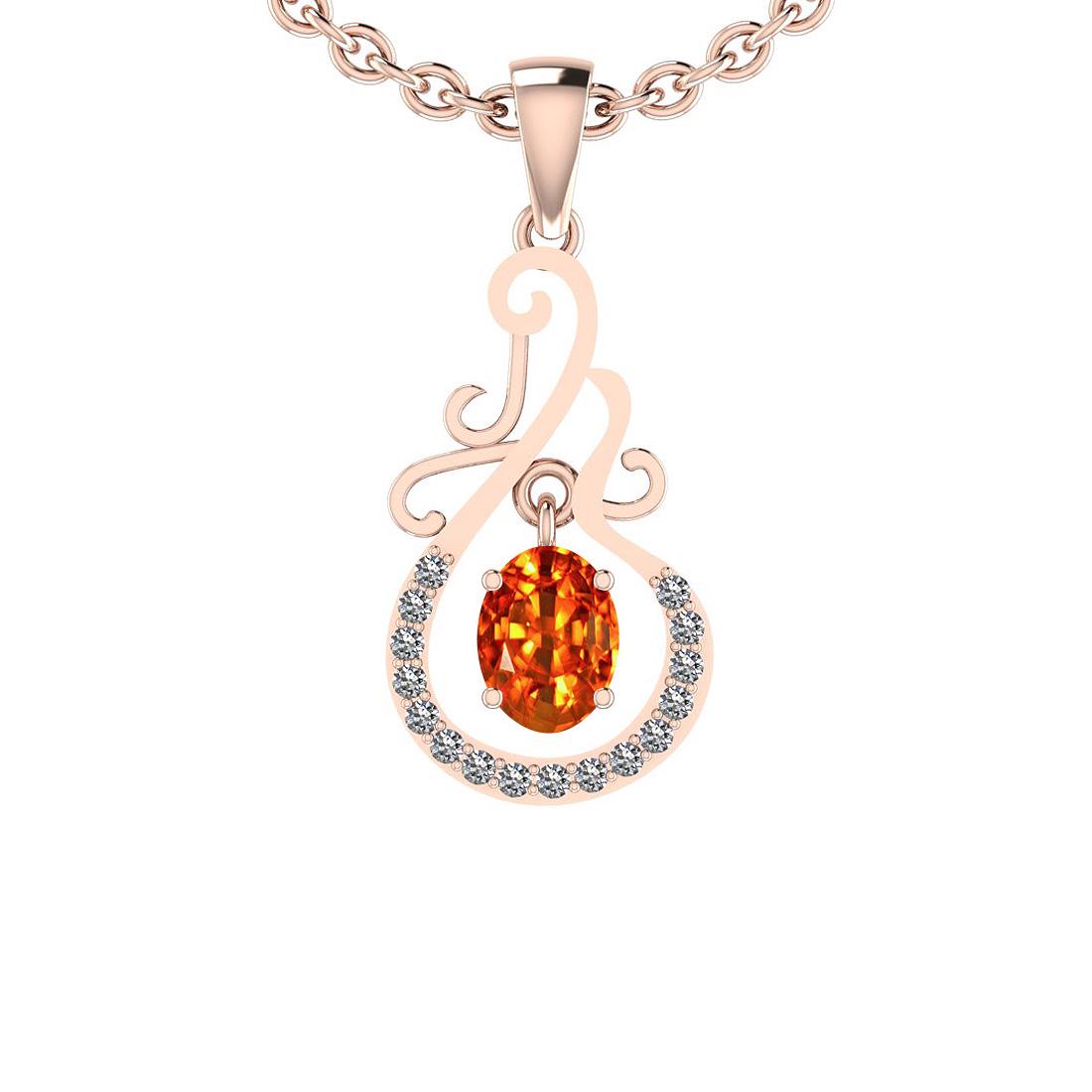 Certified 1.93 Ctw SI2/I1 Orange Sapphire And Diamond 1: Certified 1.93 Ctw SI2/I1 Orange Sapphire And Diamond 14K Rose Gold Vintage Style Necklace -- Center Stone Weight : 1.71 Ctw (Oval Cut) Center Stone Color :-Orange Sapphire Center Stone Setting : Pron