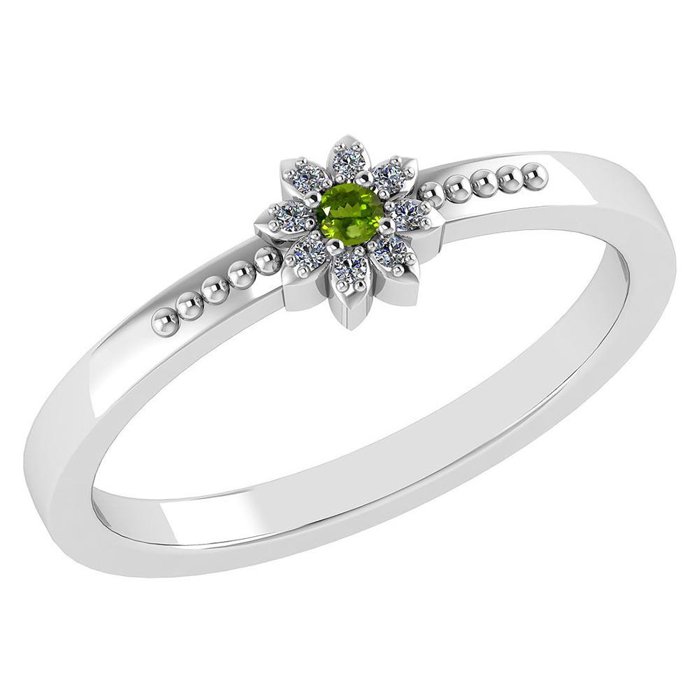 Certified .07 Ctw Genuine Peridot And Diamond 14k White: Certified .07 Ctw Genuine Peridot And Diamond 14k White Gold Halo Ring -- Center Stone Weight ; .03 Ctw (2.00mm 1pec Round) Center Stone Color : Peridot Center Stone Setting ; Prong Side Stone (1.00mm