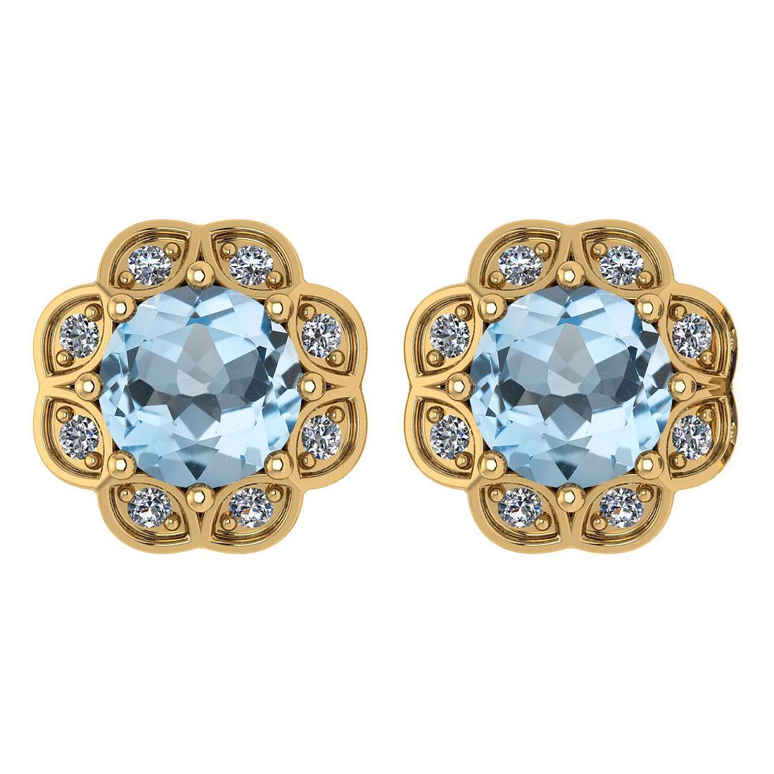 Certified 1.04 Ctw Aquamarine And Diamond 14k Yellow Go: Certified 1.04 Ctw Aquamarine And Diamond 14k Yellow Gold Halo Stud Earring -- Center Stone Weight ; .90 Ctw ( 2pec Round) Center Stone Color : Aquamarine Center Stone Setting ; Prong Side Stone (1.10