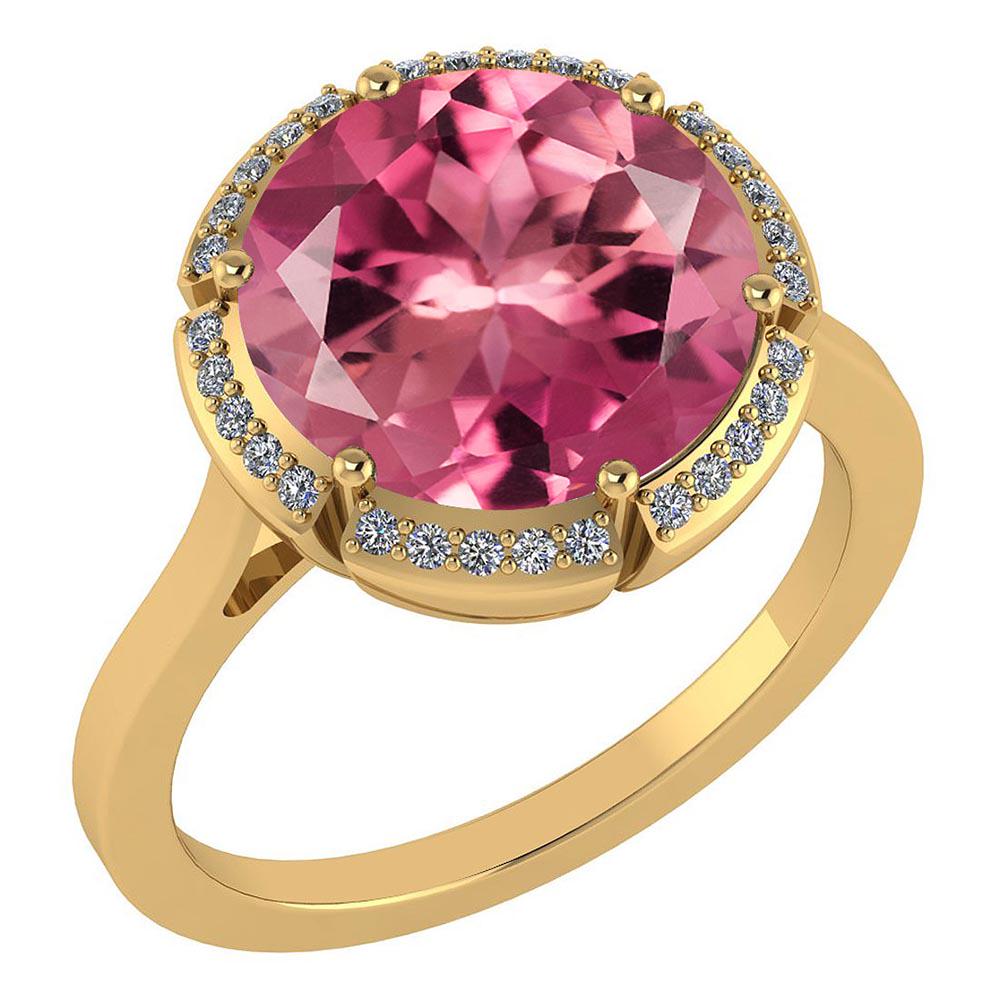 Certified 2.42 Ctw Pink Tourmaline And Diamond Halo Rin: Certified 2.42 Ctw Pink Tourmaline And Diamond Halo Ring 14K Yellow Gold -- Center Stone Weight Approx ; 2.00 Ctw (1 Pcs Round) Center Stone Color: Emerald Center Stone Setting ; Prong Side Stone (30 