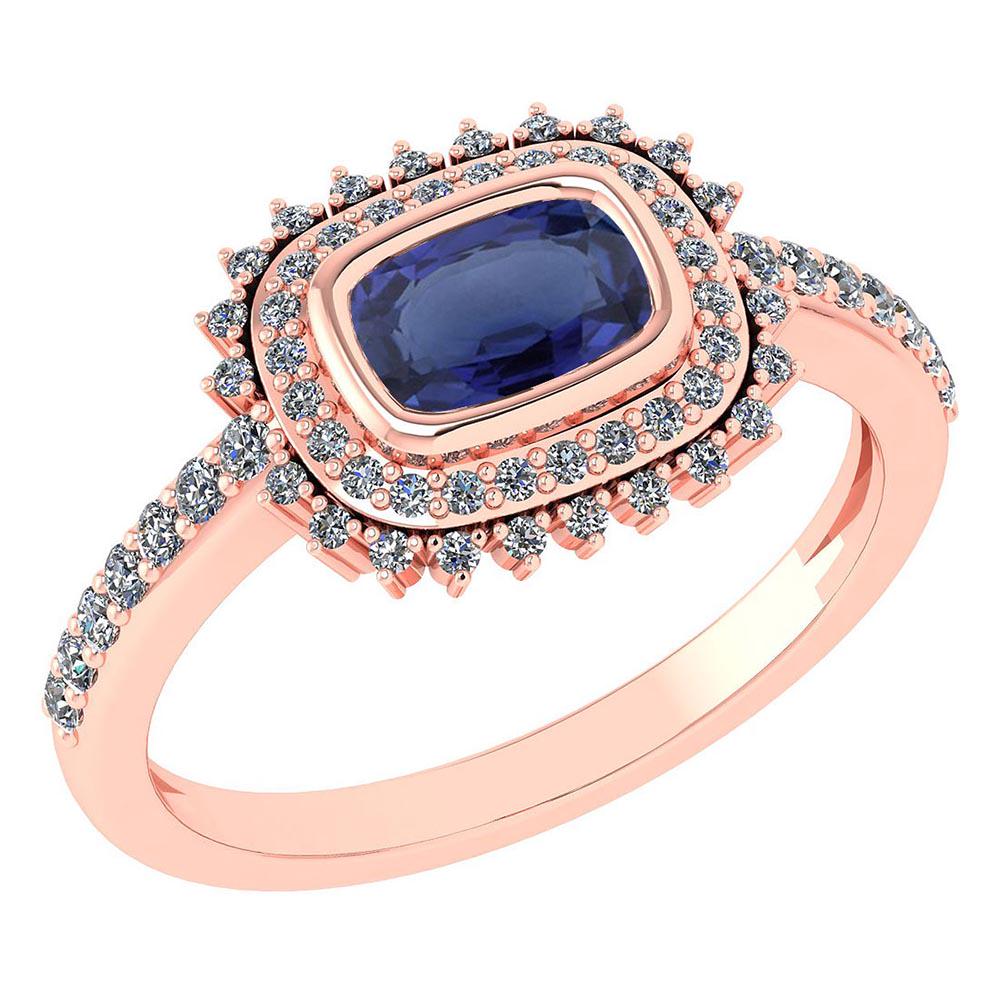 1.94 Ctw Blue Sapphire And Diamond 14k Rose Gold Halo R: 1.94 Ctw Blue Sapphire And Diamond 14k Rose Gold Halo Ring -- Center Stone Weight ; 1.50 Ctw ( 1 Pec Cushion) Center Stone Color : Blue Sapphire Center Stone Setting ; Prong Side Stone (1.50 mm 14 Pcs