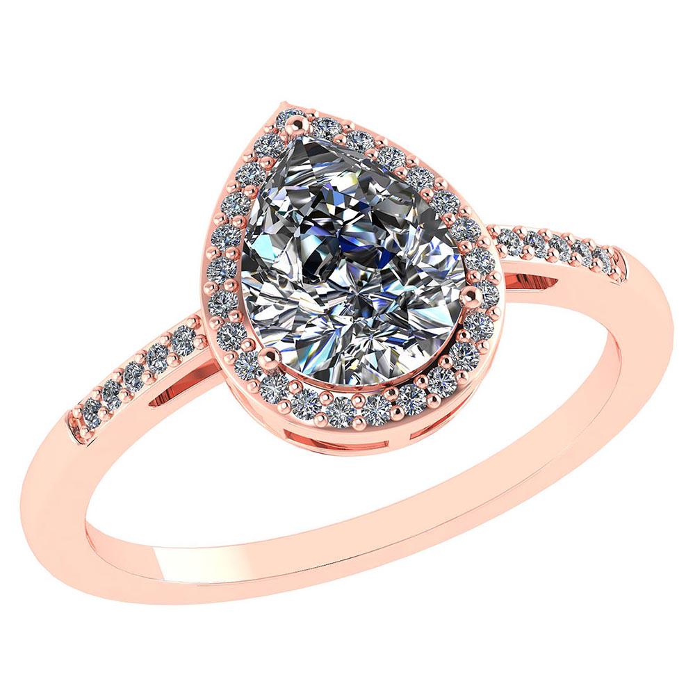1.18 Ctw Diamond 14k Rose Gold Halo Ring VS/SI1: 1.18 Ctw Diamond 14k Rose Gold Halo Ring VS/SI1 -- Center Stone Approx Weight: 1.00 Ctw (1 Pcs Pear) Center Stone Color: White G-H Diamond Center Stone Setting ; Prong Side Stone (1.mm 35 Round Cut Di