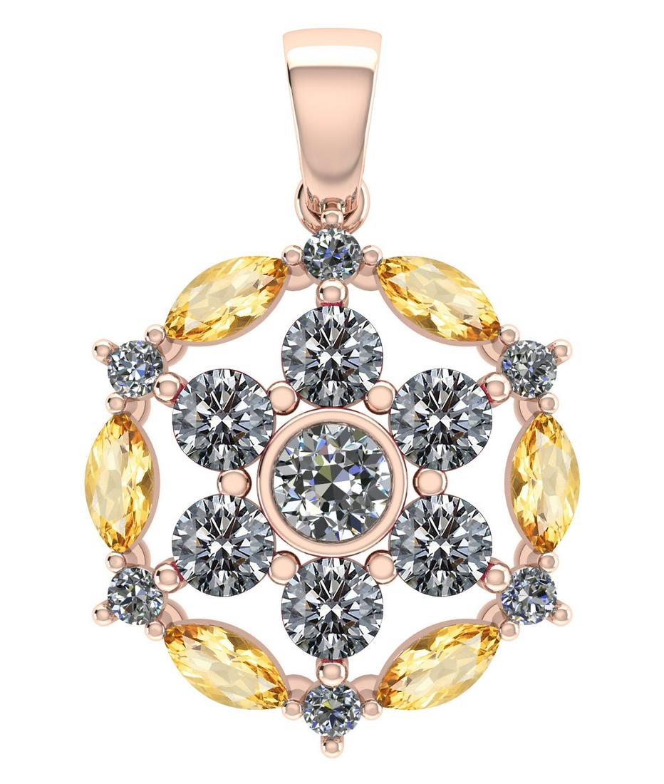 Certified 1.30 CTW Genuine Citrine And Diamond 14K Rose: Certified 1.30 CTW Genuine Citrine And Diamond 14K Rose Gold Pendant -- Diamond Weight (13pcs) 1.00 CTWRound Center Stone Clarity:SI1-SI2 Center Stone Color: White Diamond Stone Setting ;Bezel Side St
