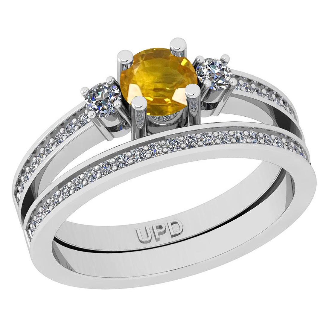 0.83 Ctw I2/I3 Yellow sapphire And Diamond 14K White Go: 0.83 Ctw I2/I3 Yellow sapphire And Diamond 14K White Gold Wedding Set Ring -- Center Stone Weight : 0.50 Ctw ( Round Cut) Center Stone Color :-Yellow sapphire Stone Setting : Prong Side Stone Weight O