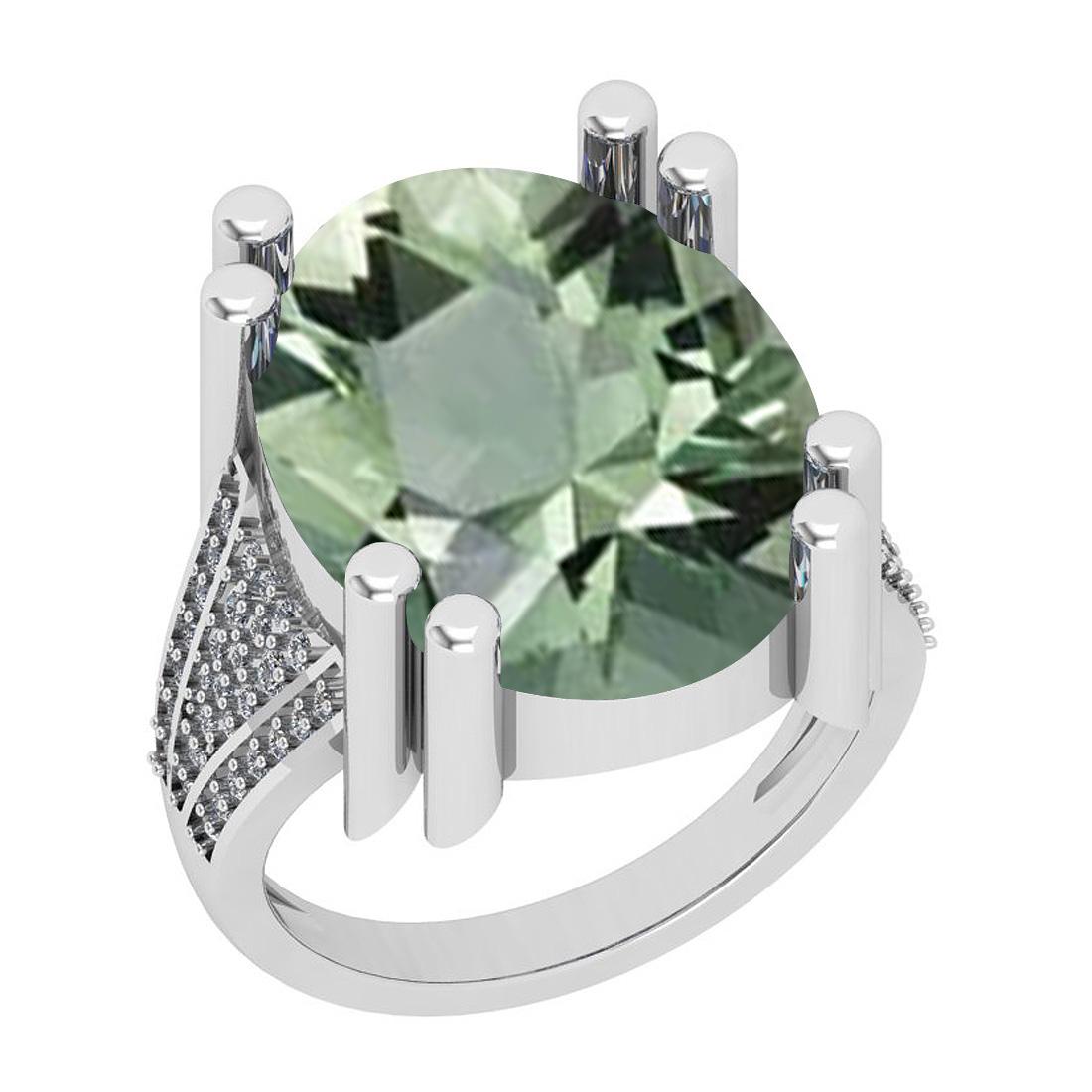15.15 Ctw SI2/I1 Green Amethyst And Diamond 14k White G: 15.15 Ctw SI2/I1 Green Amethyst And Diamond 14k White Gold Vintage Style Ring -- Center Weight : 14.78 Ctw (Oval Cut ) Center Color : Green Amethyst Center Stone Setting : Prong Side Stone Weight Of C