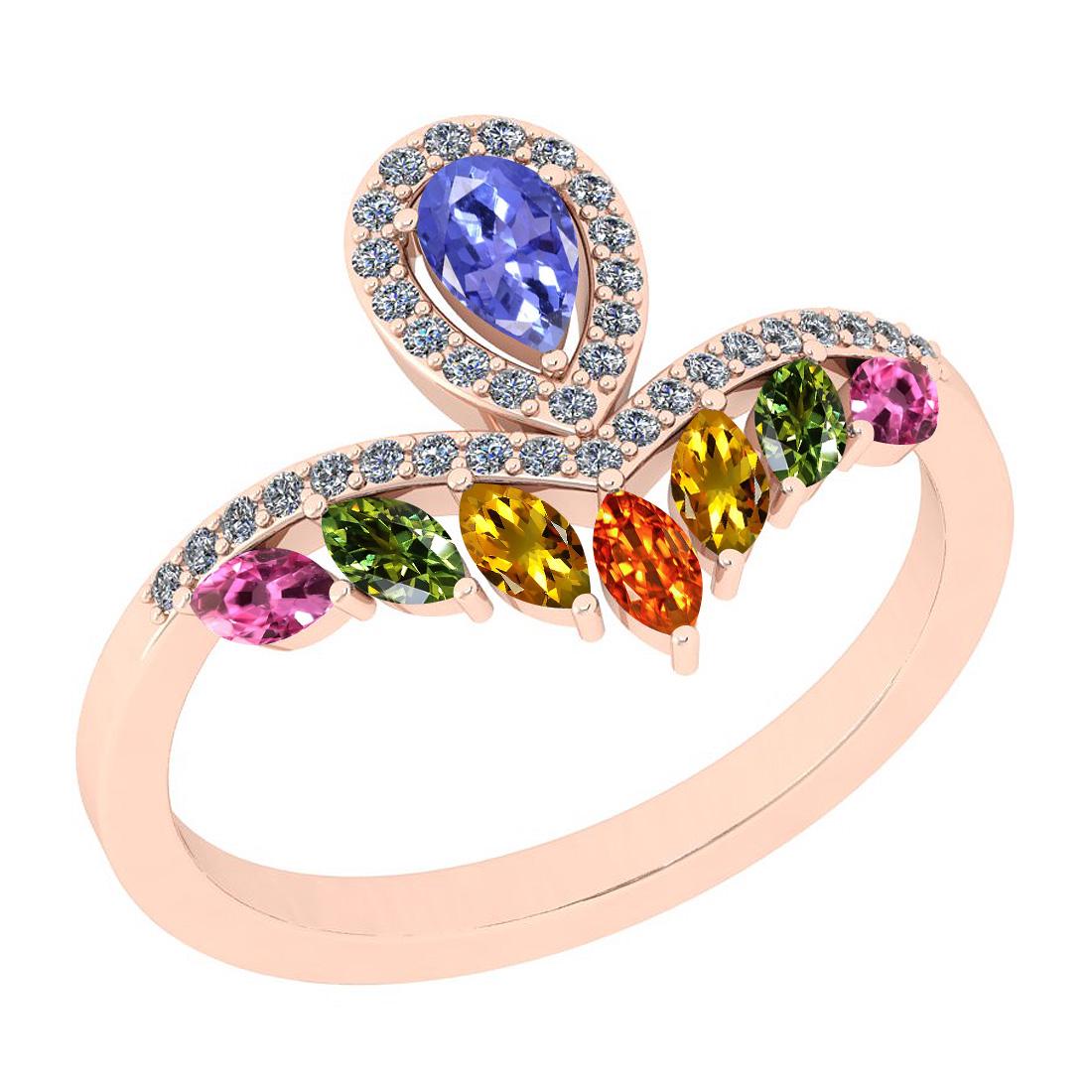 Certified 1.13 Ctw I2/I3 Multi Sapphire, tanzanite And: Certified 1.13 Ctw I2/I3 Multi Sapphire, tanzanite And Diamond 10K Rose Gold Ring -- Multi Stone Approx Weight: 0.95 Ctw (Pear & Marquise Cut) Multi Stone Color: Sapphire tanzanite Center Setting: Pro
