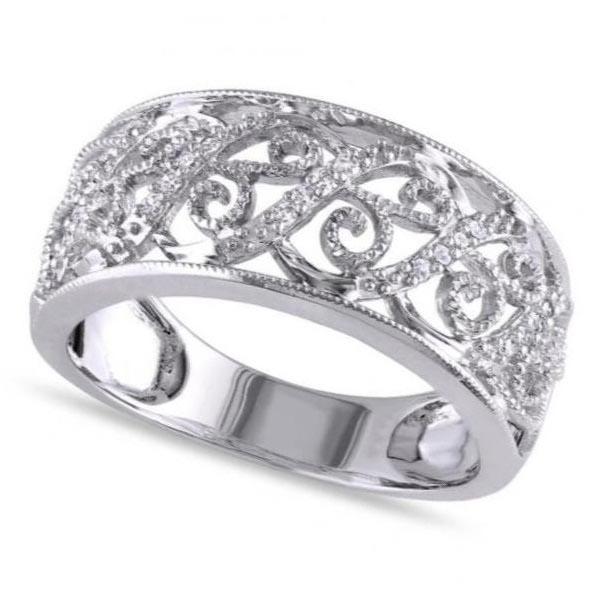 Ladies Pave Set Filigree Diamond Ring 14k White Gold 0.: Ladies Pave Set Filigree Diamond Ring 14k White Gold 0.10ctw -- CENTER STONE; Diamond CENTER STONE CLARITY; SI1-SI2 CENTER STONE COLOR; J-K CENTER STONE SETTING; Pave SIDE STONE CLARITY; SIDE STONE CO