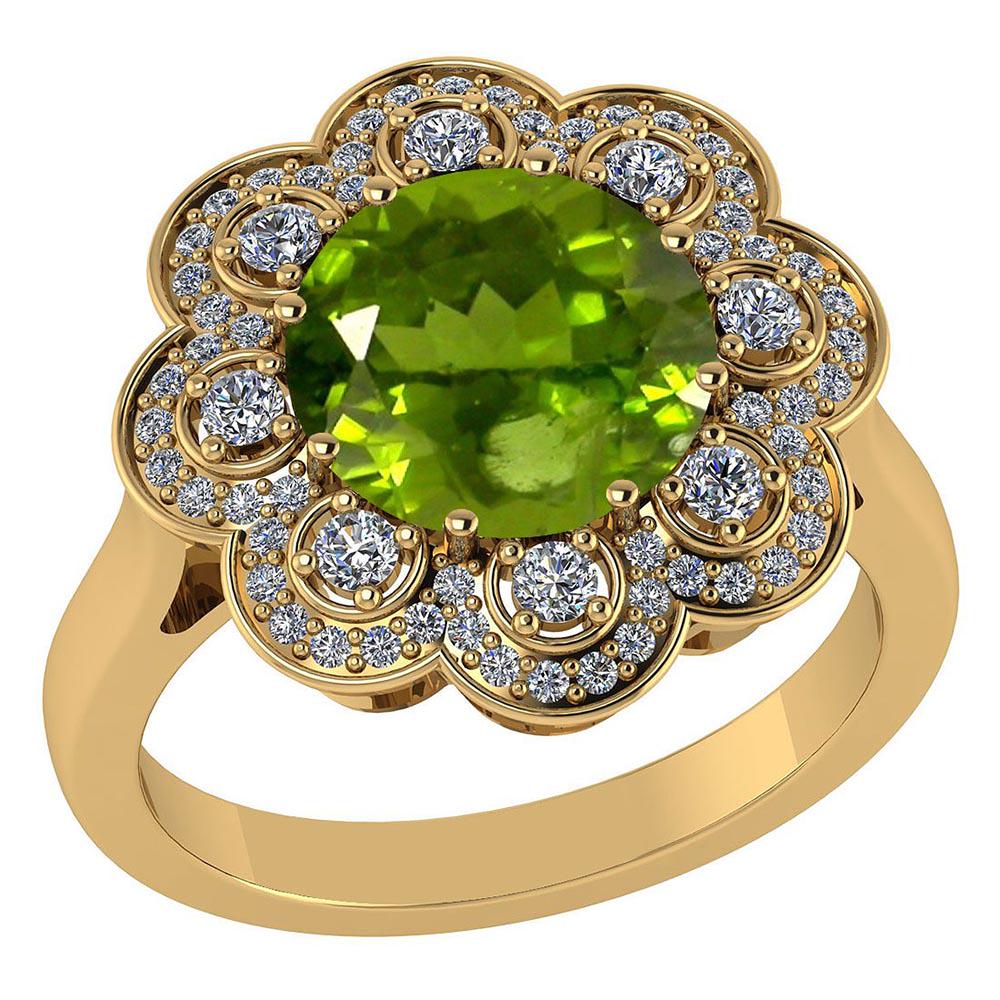4.42 Ctw SI2/I1 Peridot And Diamond 14K Yellow Gold Rin: 4.42 Ctw SI2/I1 Peridot And Diamond 14K Yellow Gold Rings -- Center Stone 3.90 Ctw Round Center Stone Color : Peridot Stone Setting ;Prong Side Stone Clarity;SI2/I1 Side Stone Color ; White Diamond J-