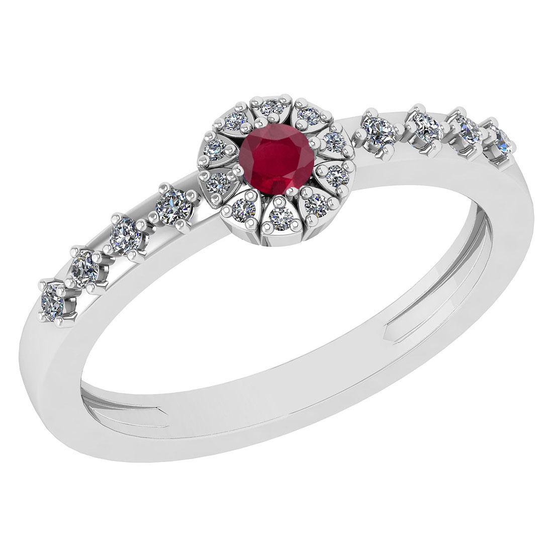 0.27 Ctw I2/I3 Ruby And Diamond 14K White Gold Ring: 0.27 Ctw I2/I3 Ruby And Diamond 14K White Gold Ring -- Center Stone Weight : 0.10 Ctw (1 Psc Round ) Center Stone Color : Ruby Center Stone Setting : Prong Side Stone Weight Of Ctw 0.17 Ctw Side Stone