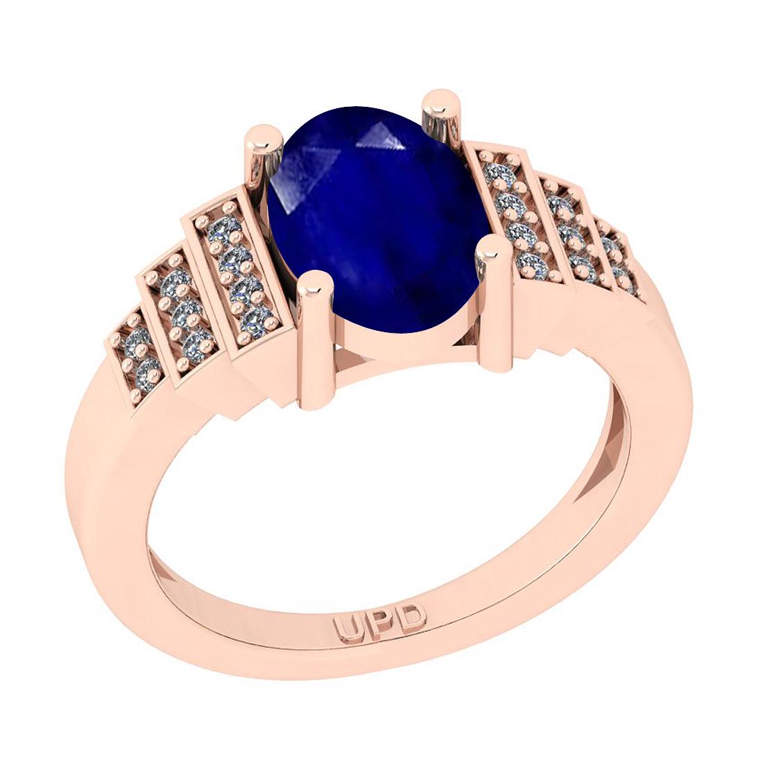 1.35 Ctw SI2/I1 Blue Sapphire And Diamond 14K Rose Gold: 1.35 Ctw SI2/I1 Blue Sapphire And Diamond 14K Rose Gold Ring -- Center Stone Weight : 1.25 Ctw (Oval Cut ) Center Stone Color : Blue Sapphire Center Stone Setting : Prong Side Stone Weight Of Ctw 0.10