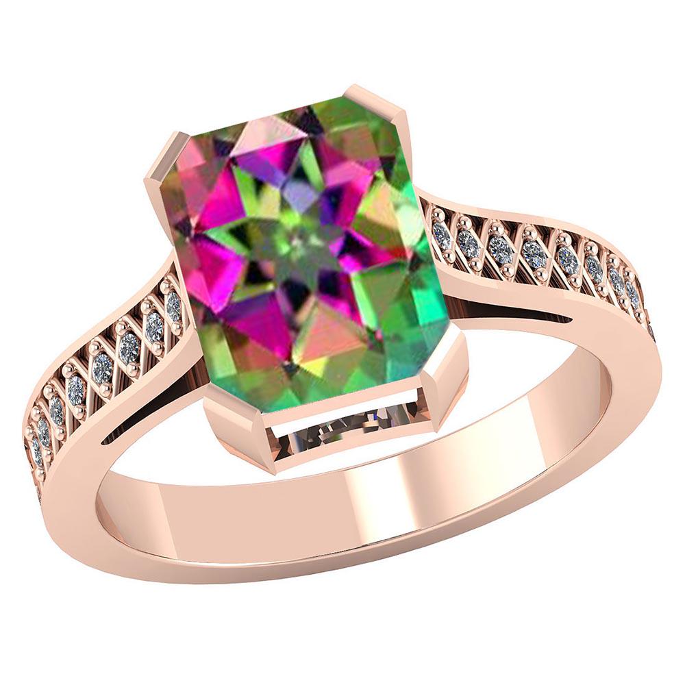Certified 2.45 CTW Genuine Mystic Topaz And Diamond 14K: Certified 2.45 CTW Genuine Mystic Topaz And Diamond 14K Rose Gold Ring -- Center Stone 2.00 CTW Emerlad Cut Center Stone Clarity:SI1-SI2 Center Stone Color : Genuine Mystic Topaz Stone Setting ;# Side