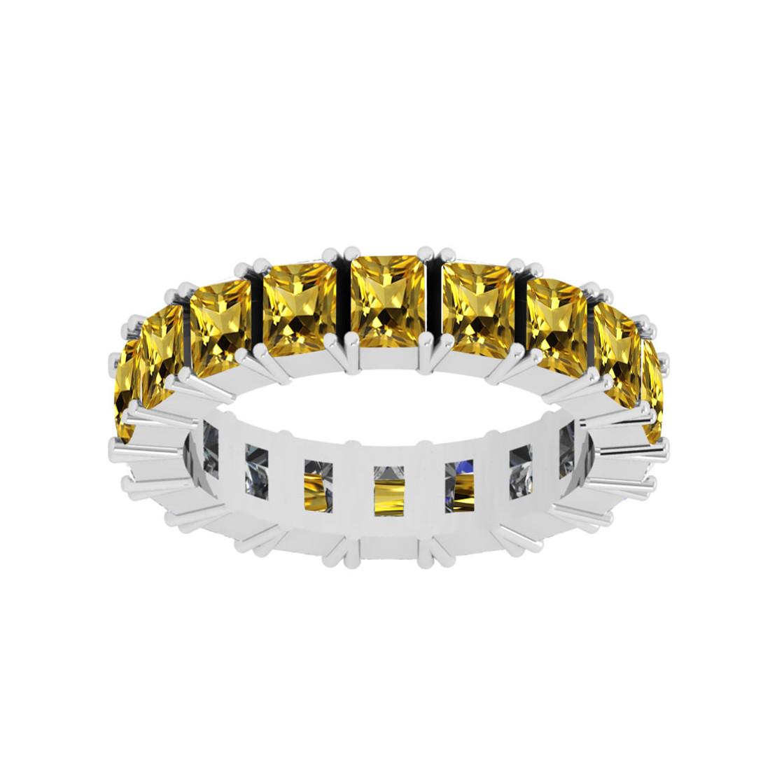 5.00 Ctw SI2/I1 Yellow Sapphire 14K White Gold Eternity: 5.00 Ctw SI2/I1 Yellow Sapphire 14K White Gold Eternity Band Ring -- Center Stone Weight : 5.00 Ctw (Emerald Cut ) Center Stone Color : Yellow Sapphire Center Stone Setting : Prong Metal Weight : Appr